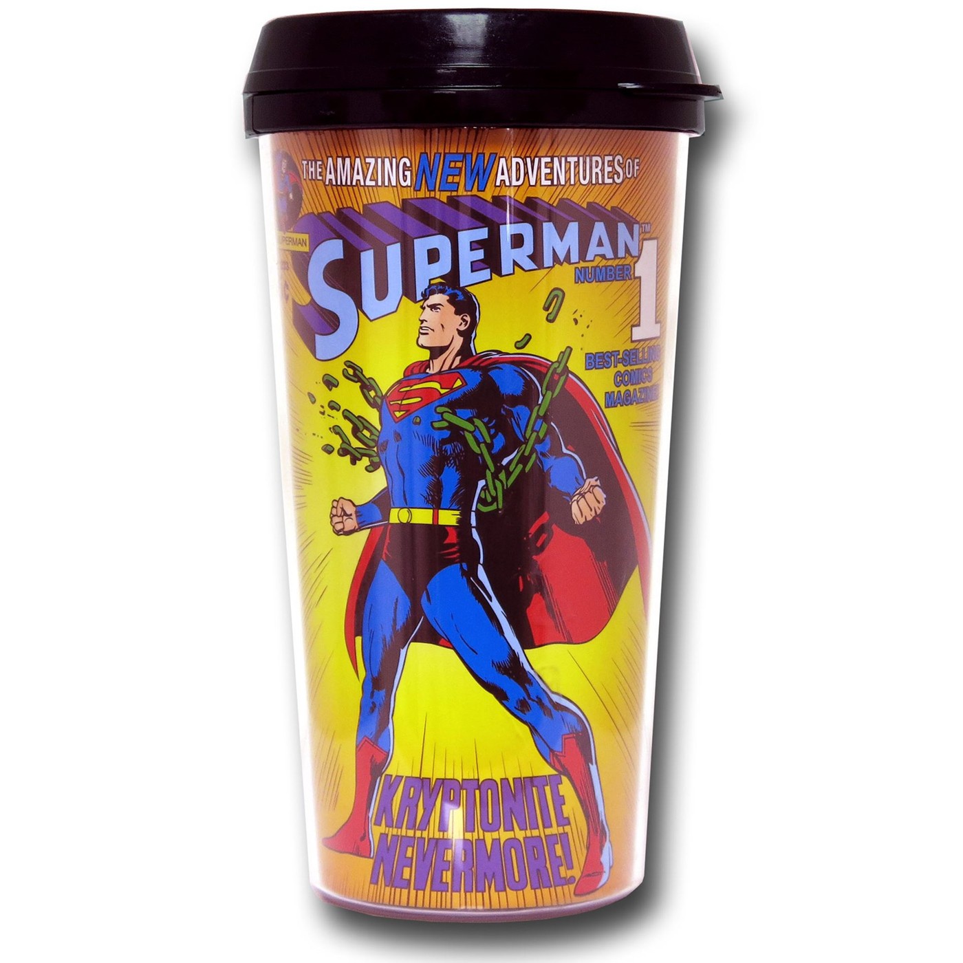 Superman Chain Break 16oz Plastic Travel Mug, Yellow