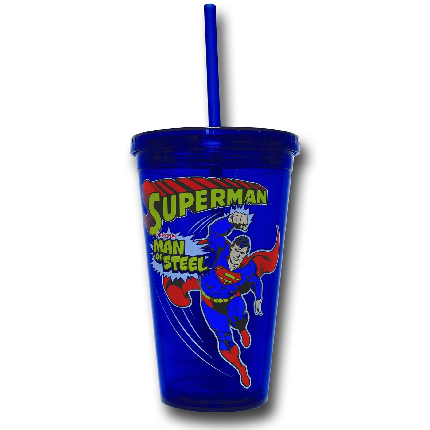 Superman Man of Steel 16oz Cold Cup with Straw, Blue