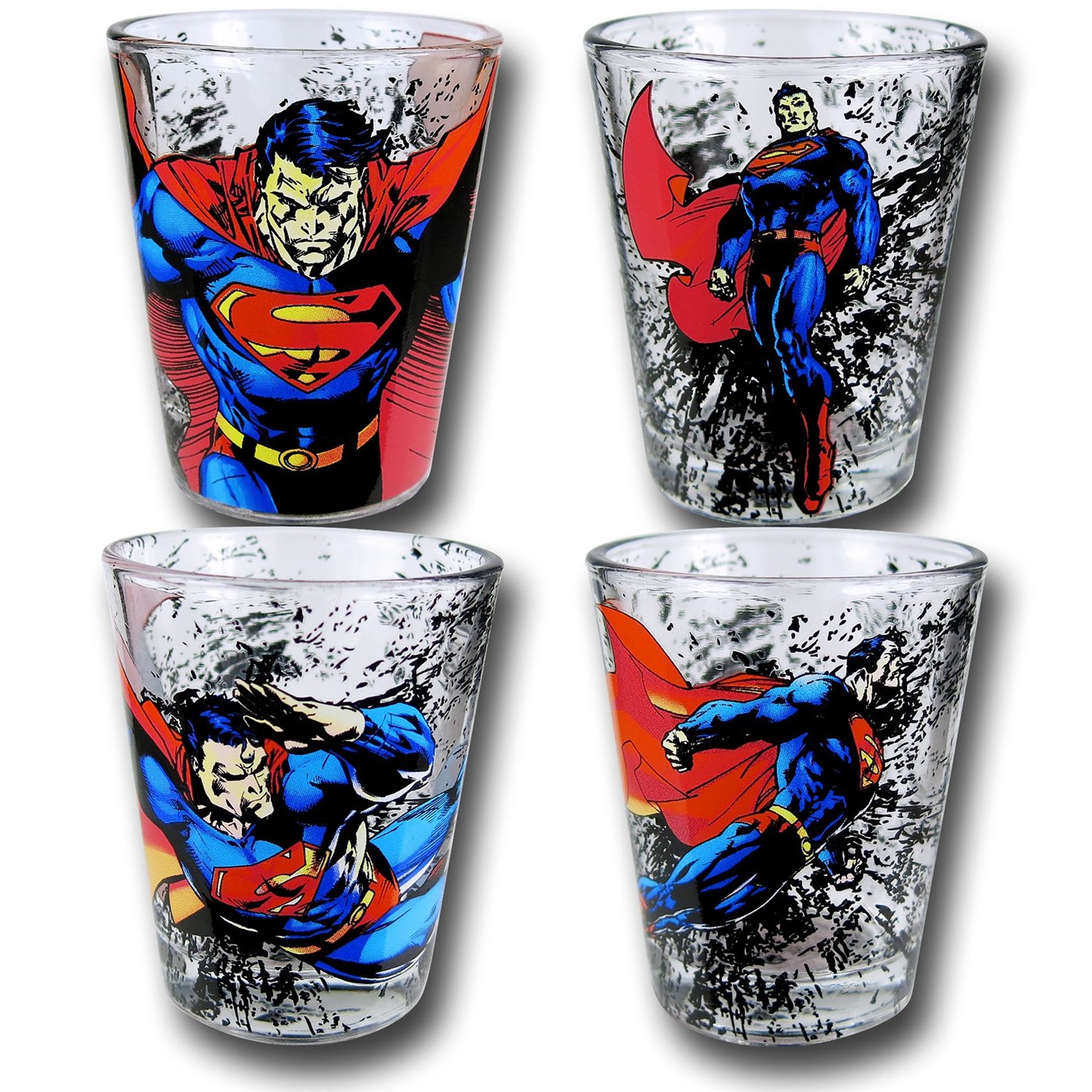Superman Gets Dirty 4-Pack Shot Glass Set, Black