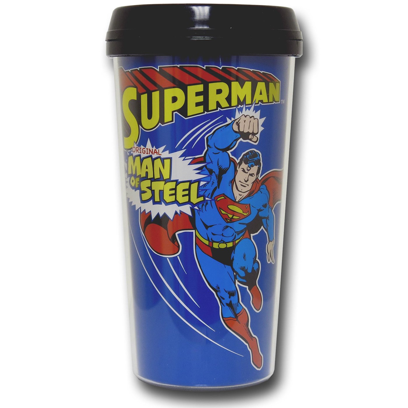 Superman Man of Steel 16oz Plastic Travel Mug, Blue