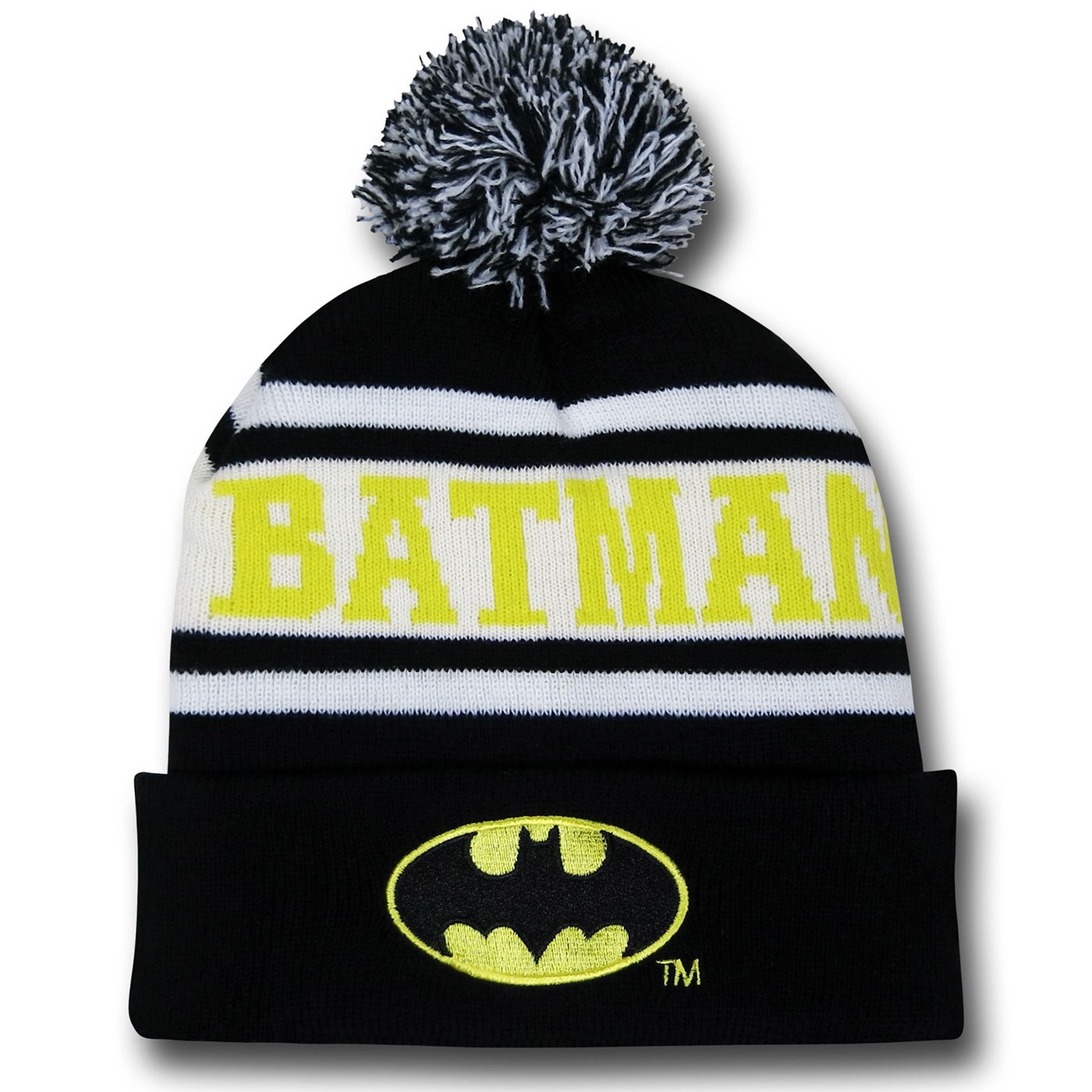 Batman Black & White Pom Pom Beanie, Black