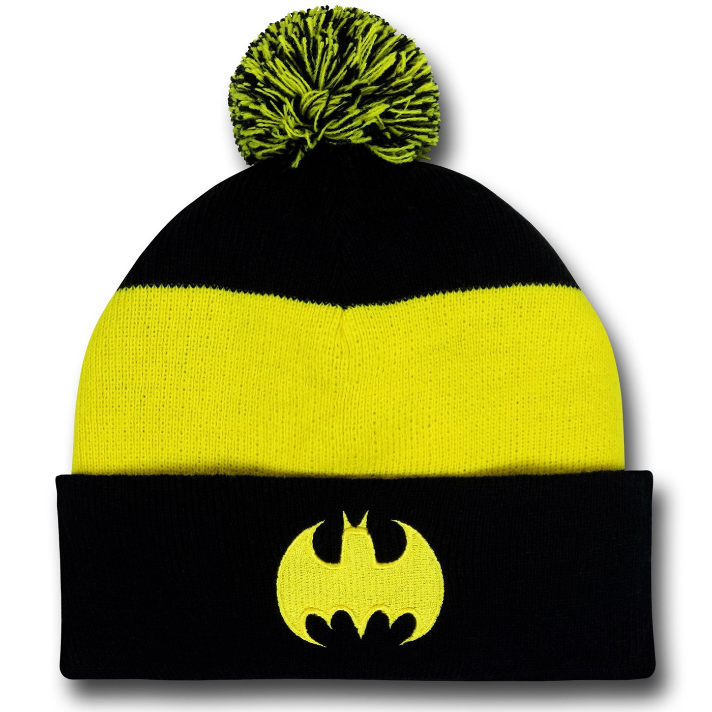 Batman Symbol Black & Yellow Pom Pom Beanie, Yellow