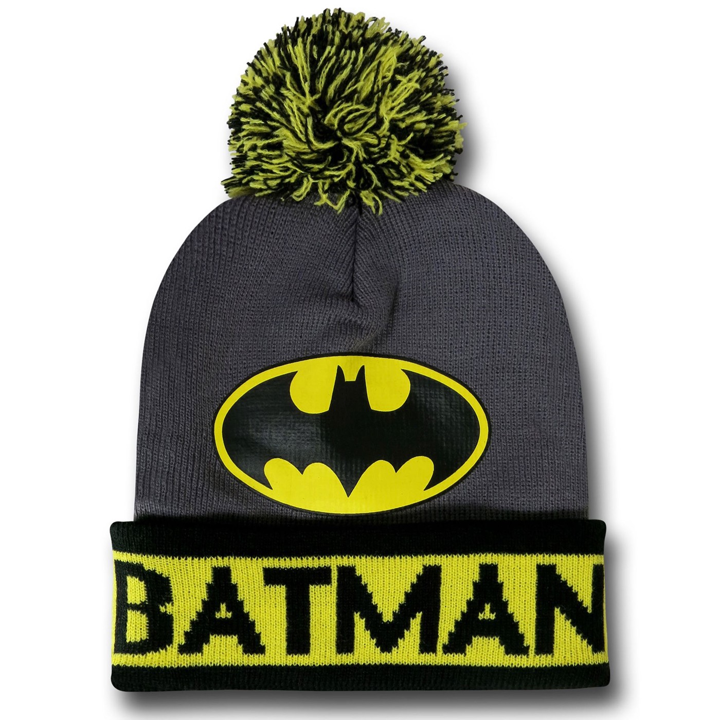 Batman Grey & Yellow Pom Pom Beanie, Grey