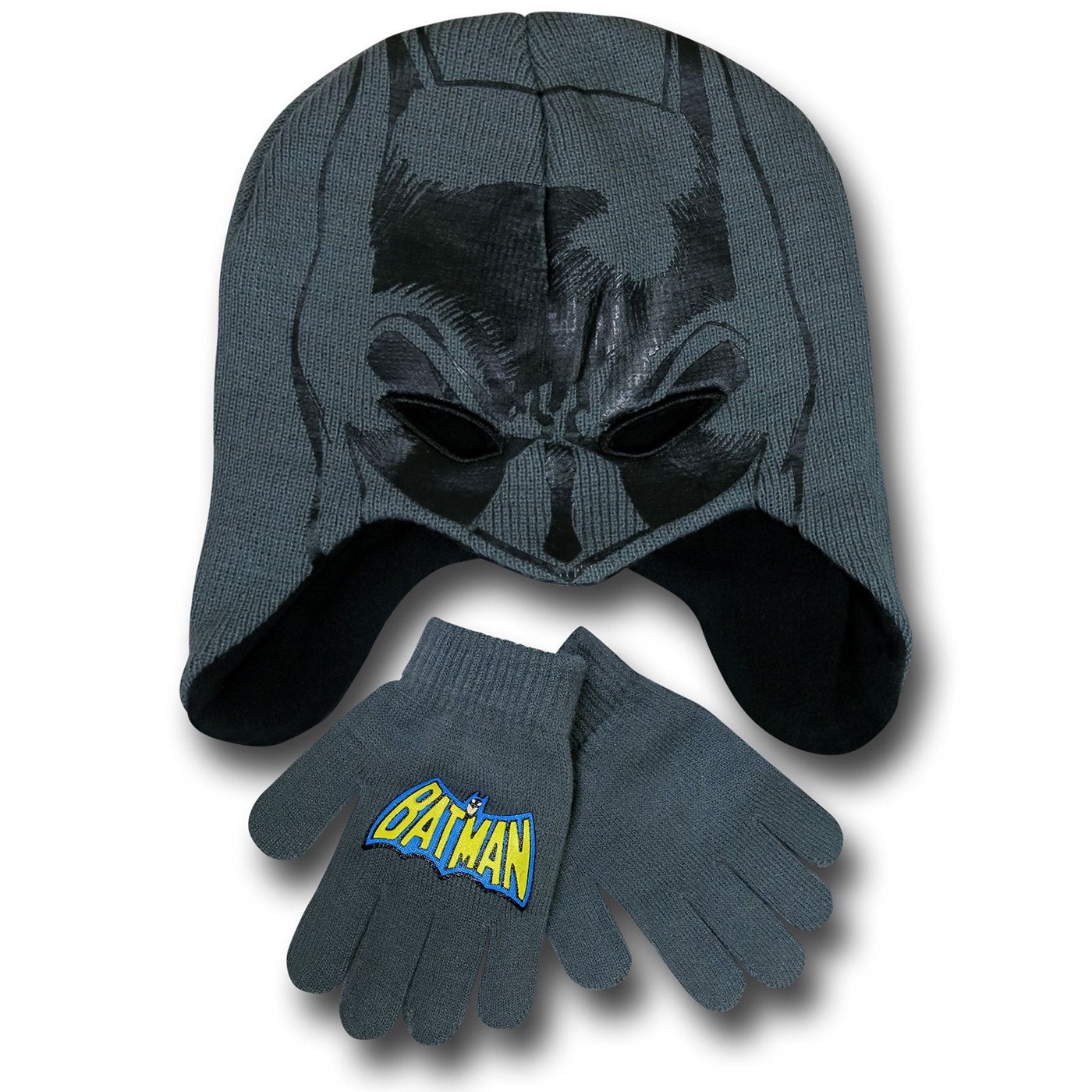 Batman Cowl Kids Peruvian Cap & Gloves, Grey