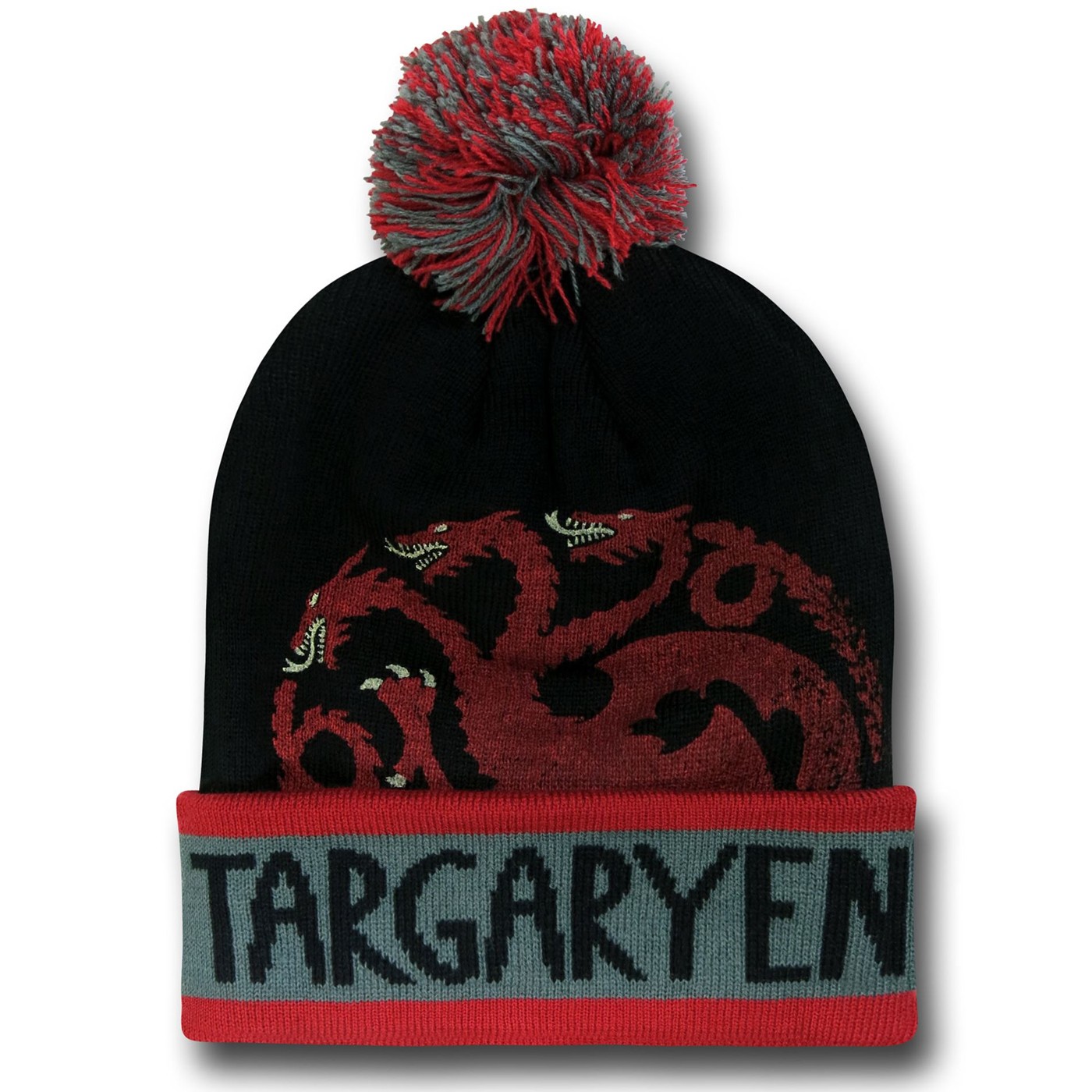 Game of Thrones Targaryen Cuff Pom Pom Beanie, Black