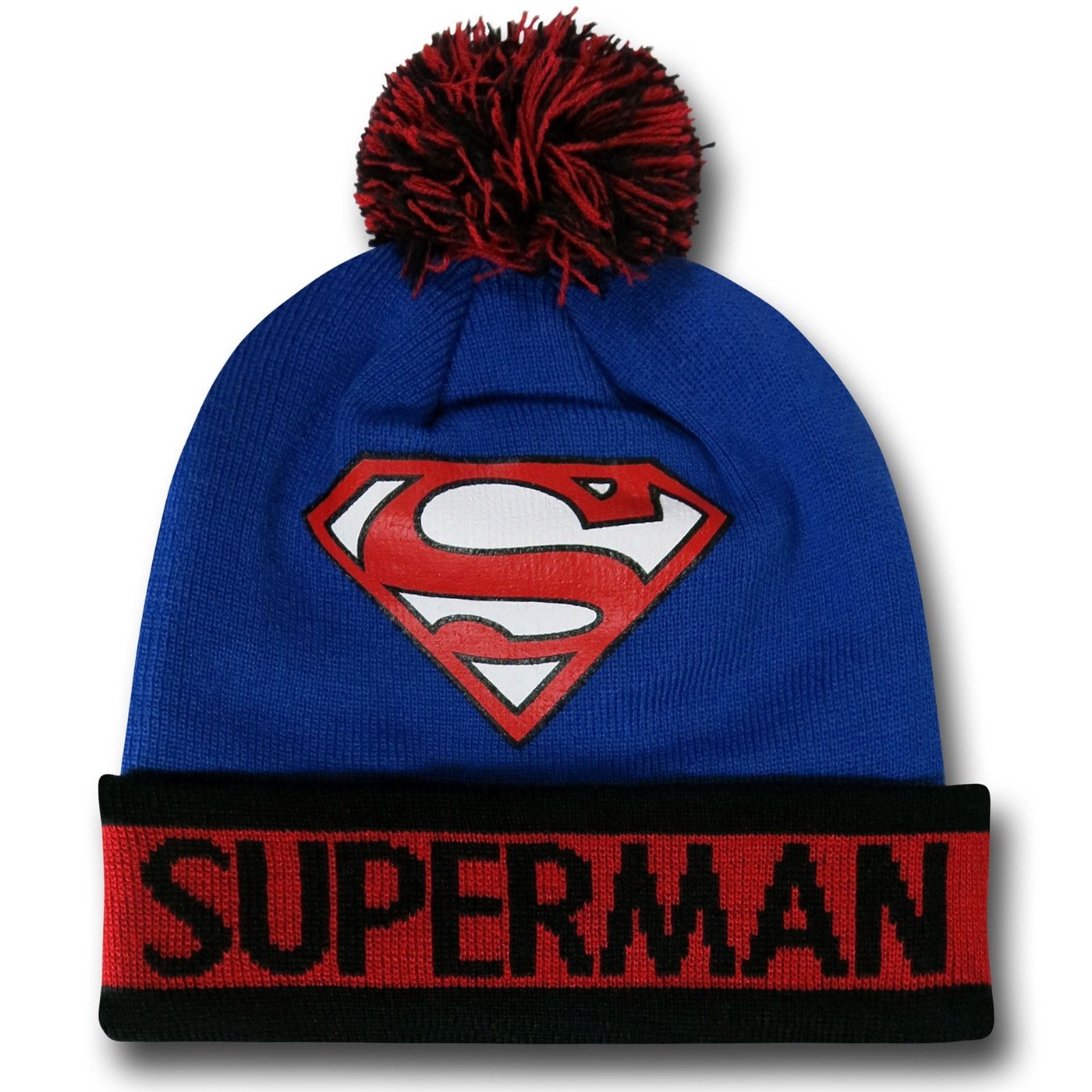 Superman Blue & Red Pom Pom Beanie, Blue