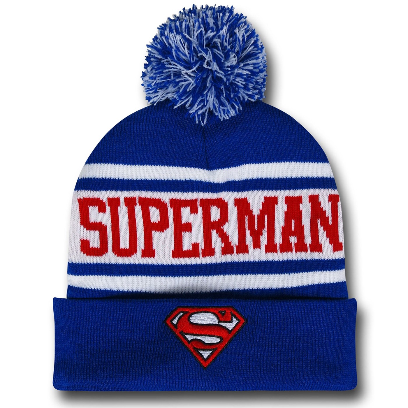 Superman Blue & White Pom Pom Beanie, Blue