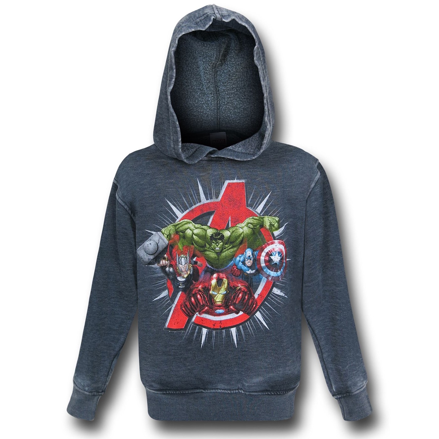 Avengers Bursting Kids Pullover Burnout Hoodie, Black