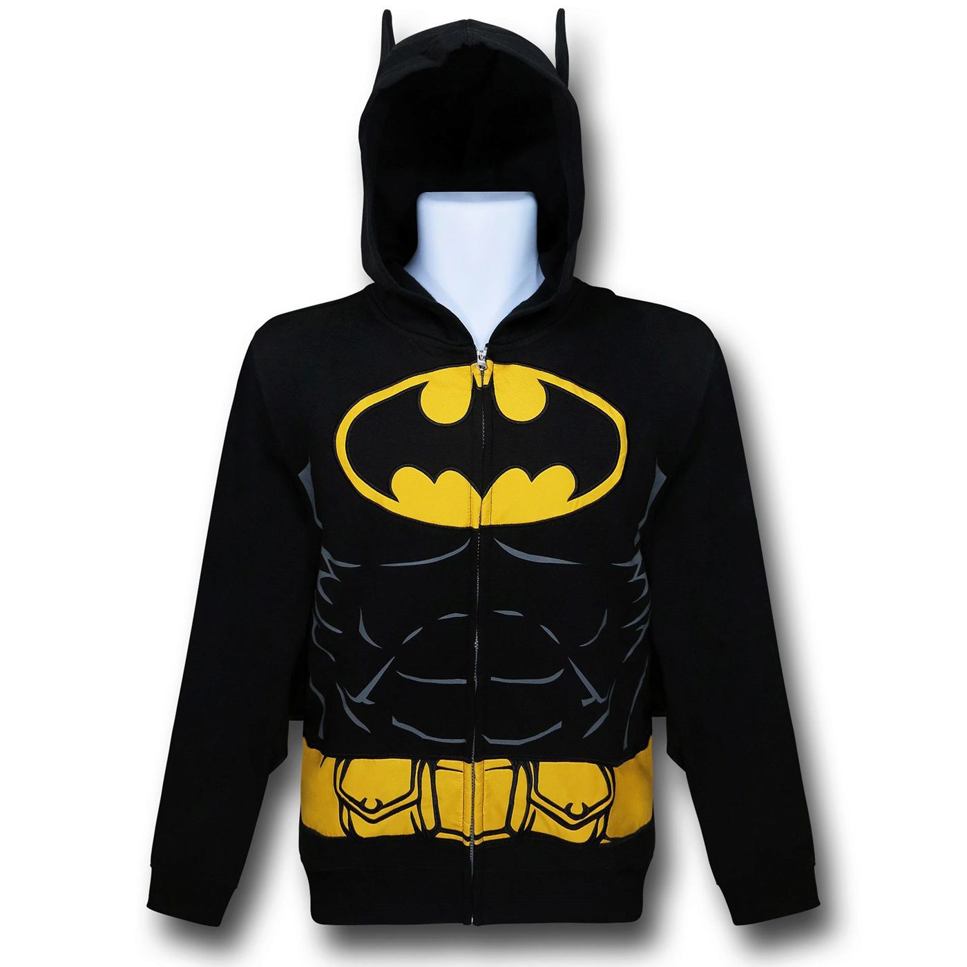 Batman Hooded Caped Belt Costume Zip-Up Hoodie, Black