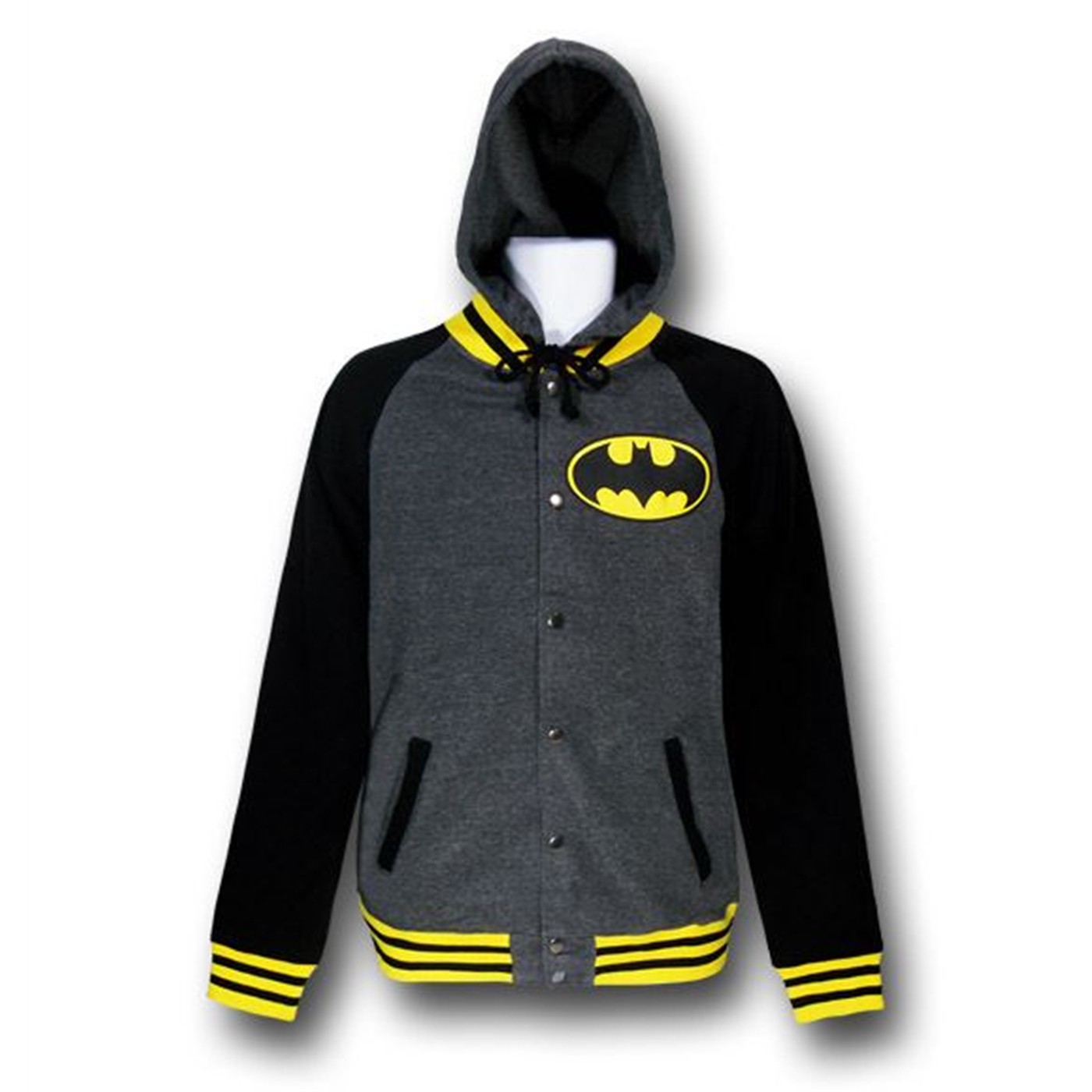 Batman Varsity Button-Up Hoodie, Grey