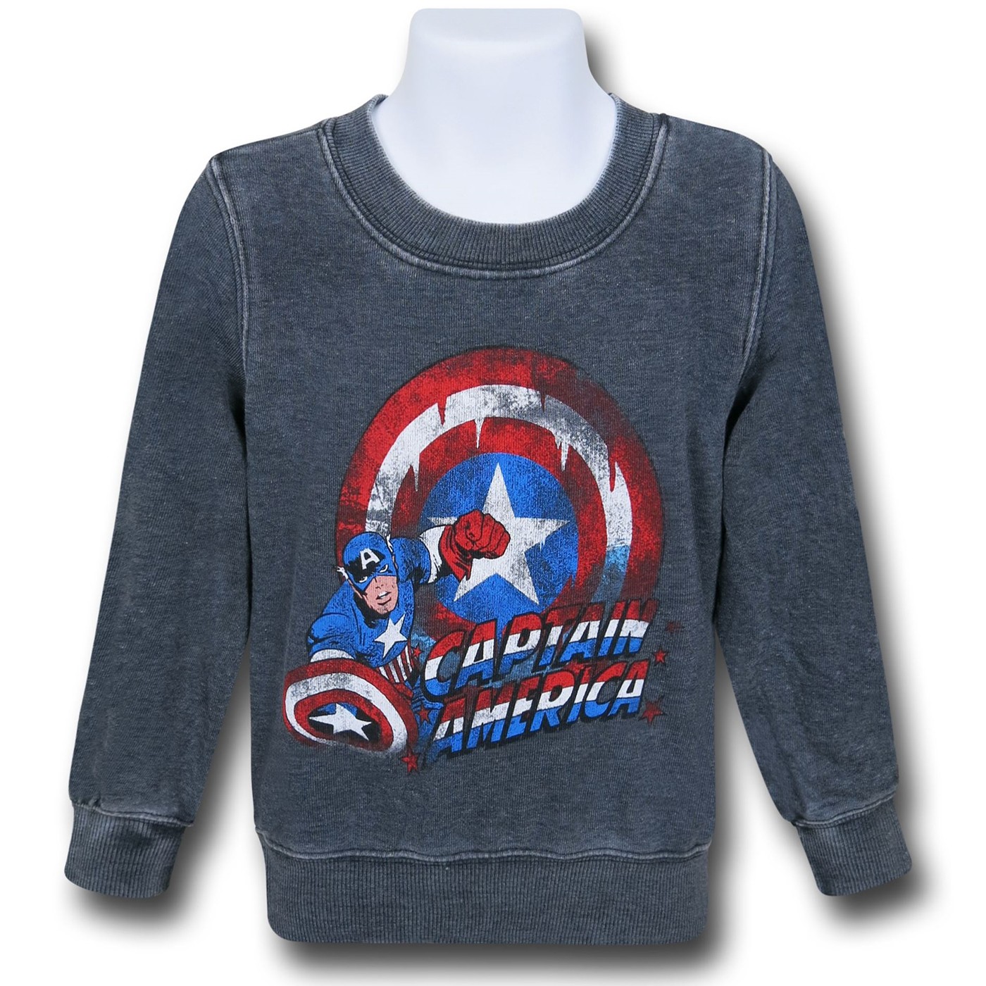 Captain America Drips Crew Neck Kids Sweatshirt, Grey