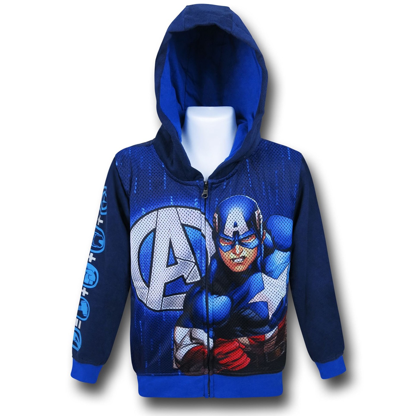 Captain America Sublimated Zip Fleece Kids Hoodie, Blue