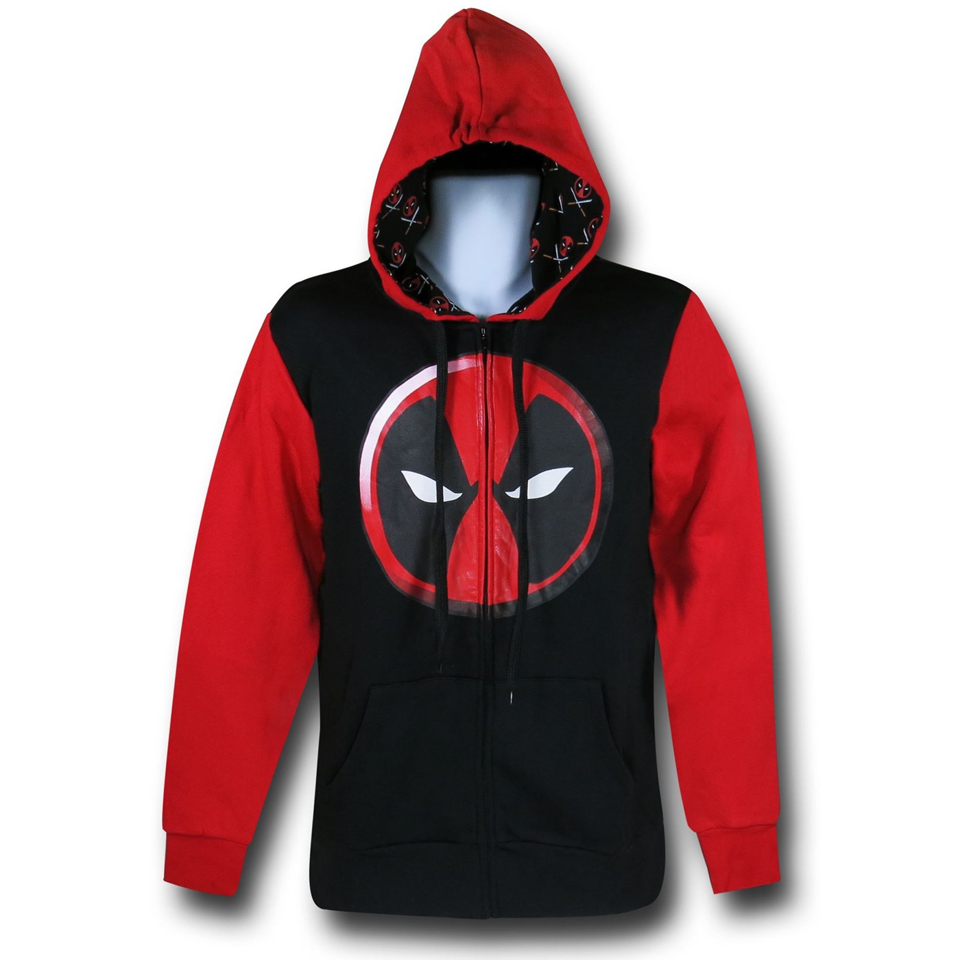 Deadpool Symbol Red Hood Zip-Up Hoodie, Black