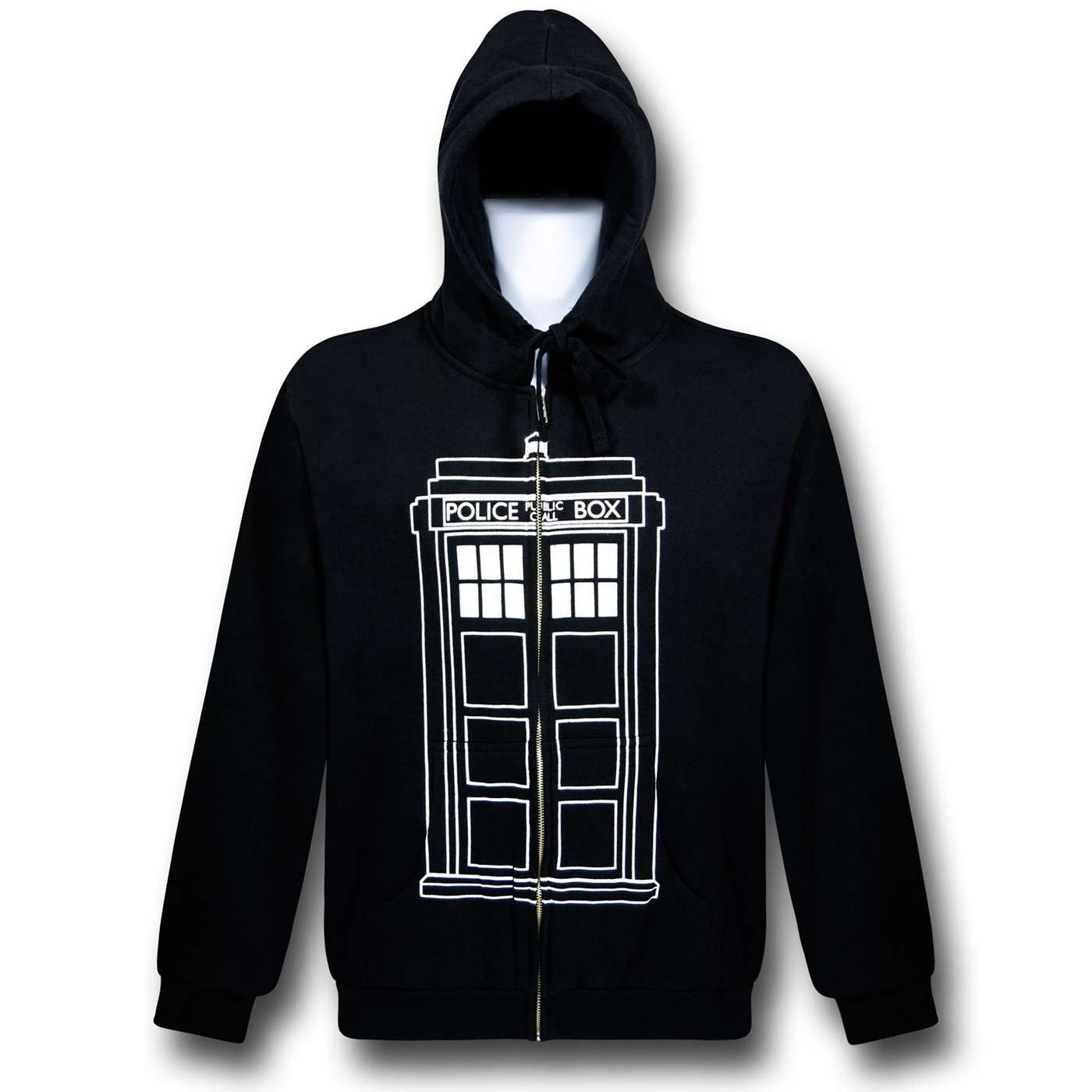Doctor Who Tardis Follow Me Black Zip-Up Hoodie, Black
