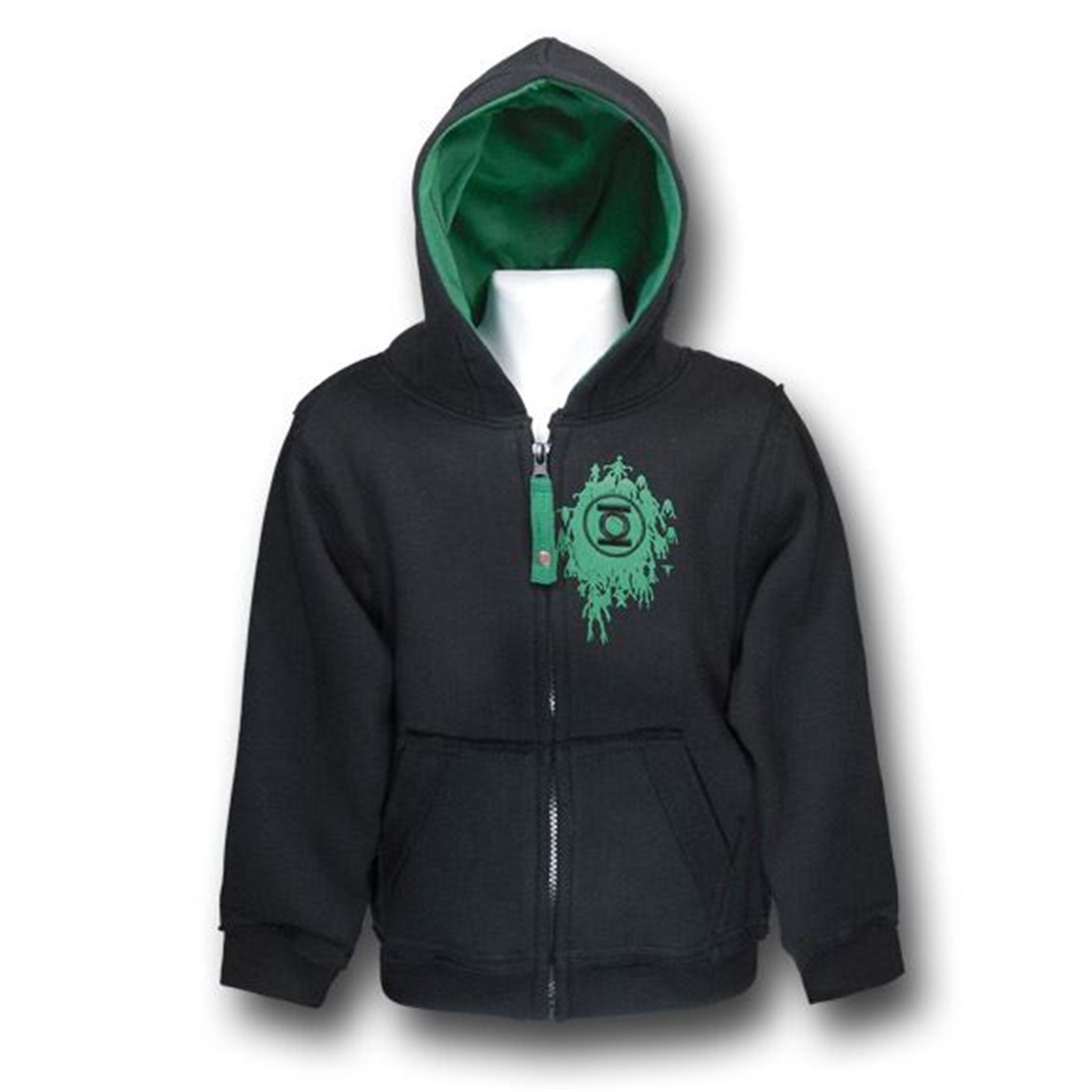 Green Lantern Symbol Kids Zip-Up Hoodie, Black