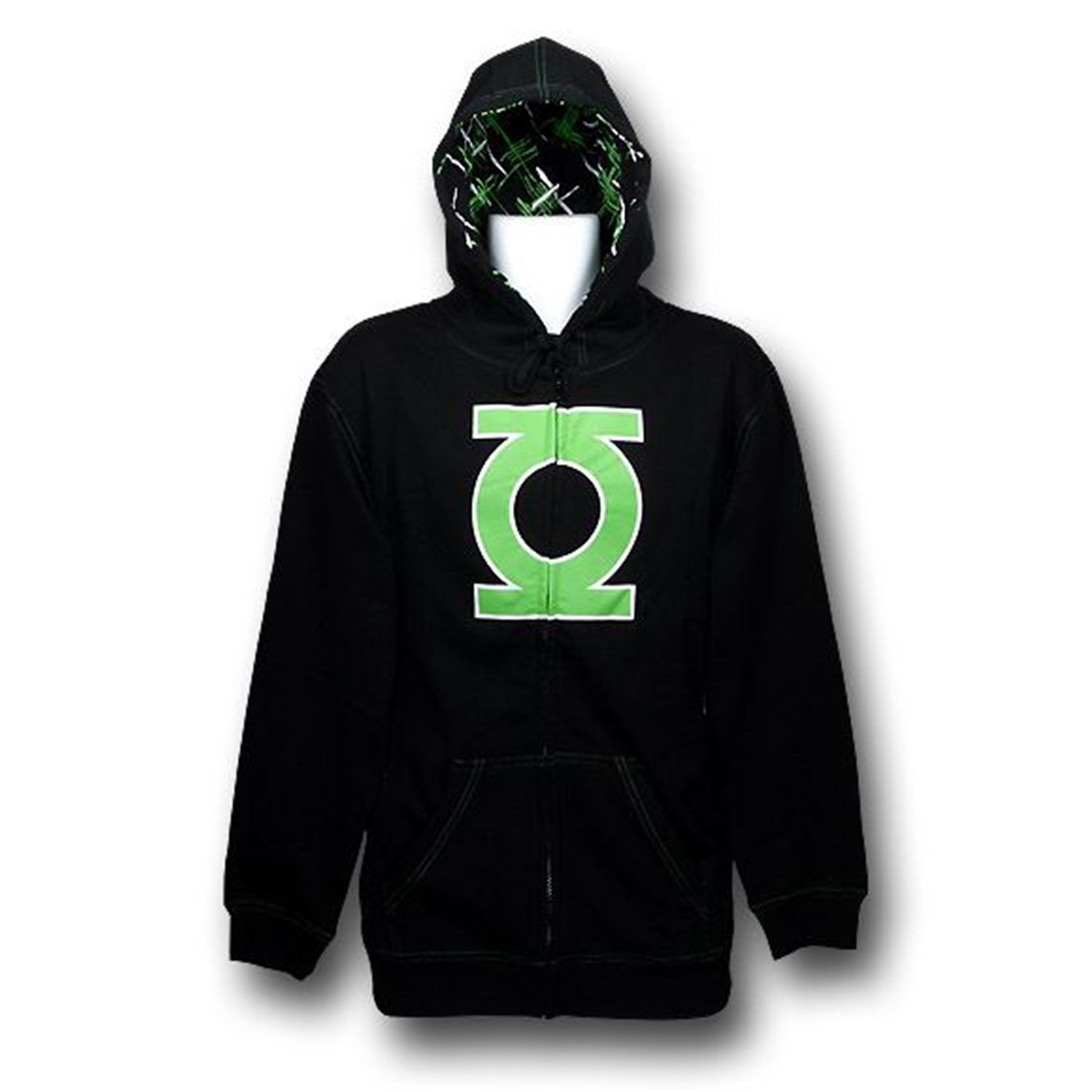 Green Lantern Crosshatch Hood Zip-Up Hoodie, Black