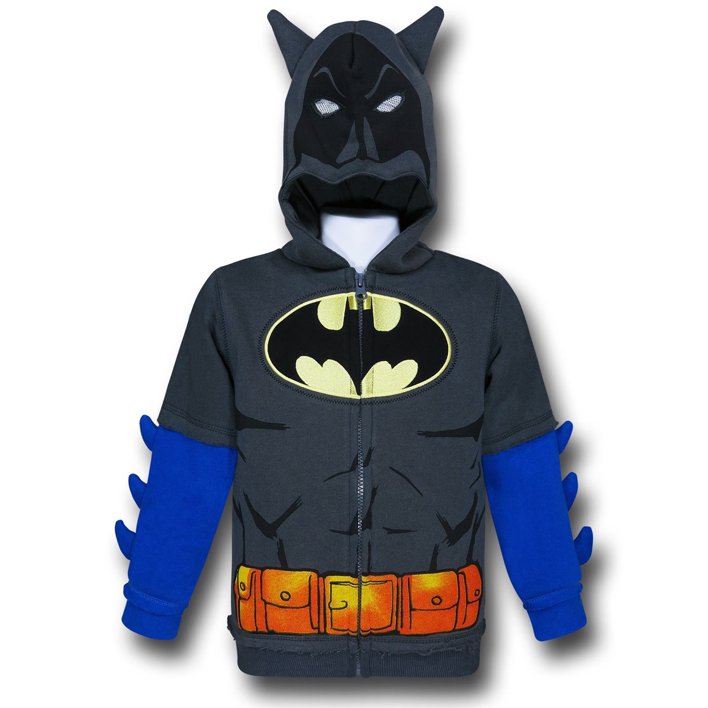 Batman Kids Muscle Costume Hoodie w/Cowl, Grey