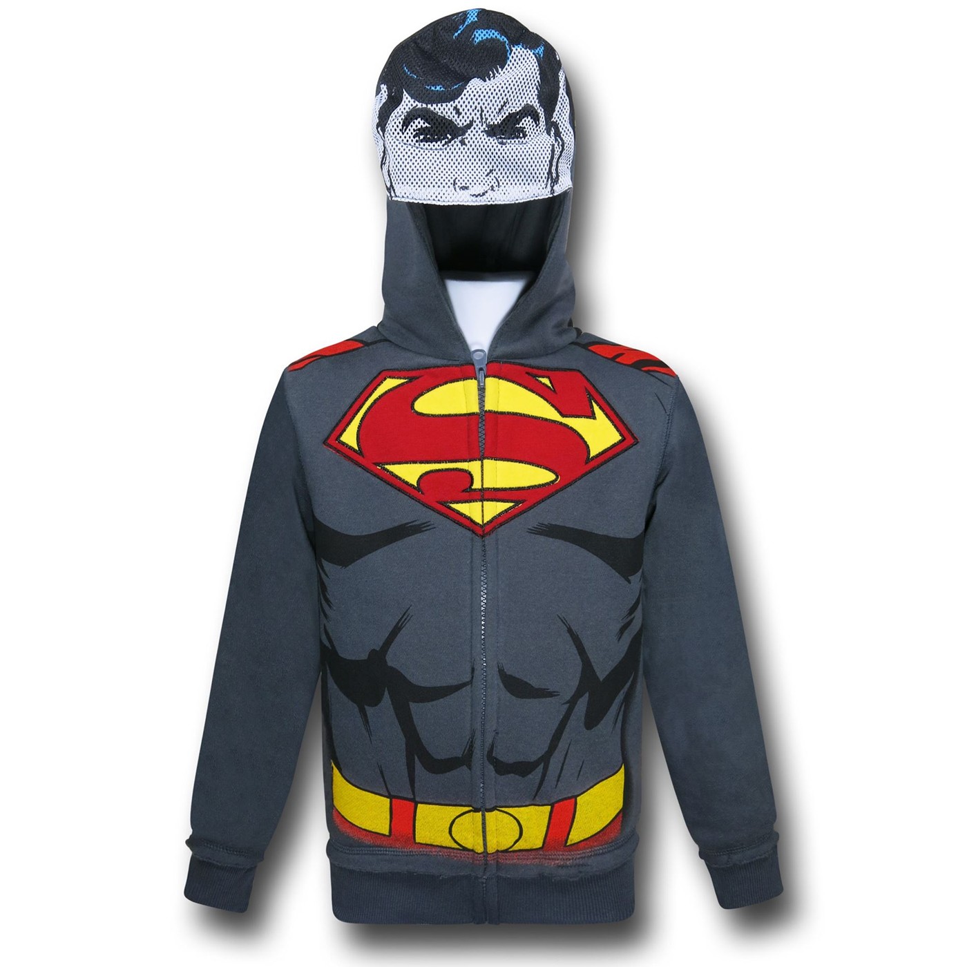 Superman Grey Kids Caped Costume Hoodie w/Face, Grey