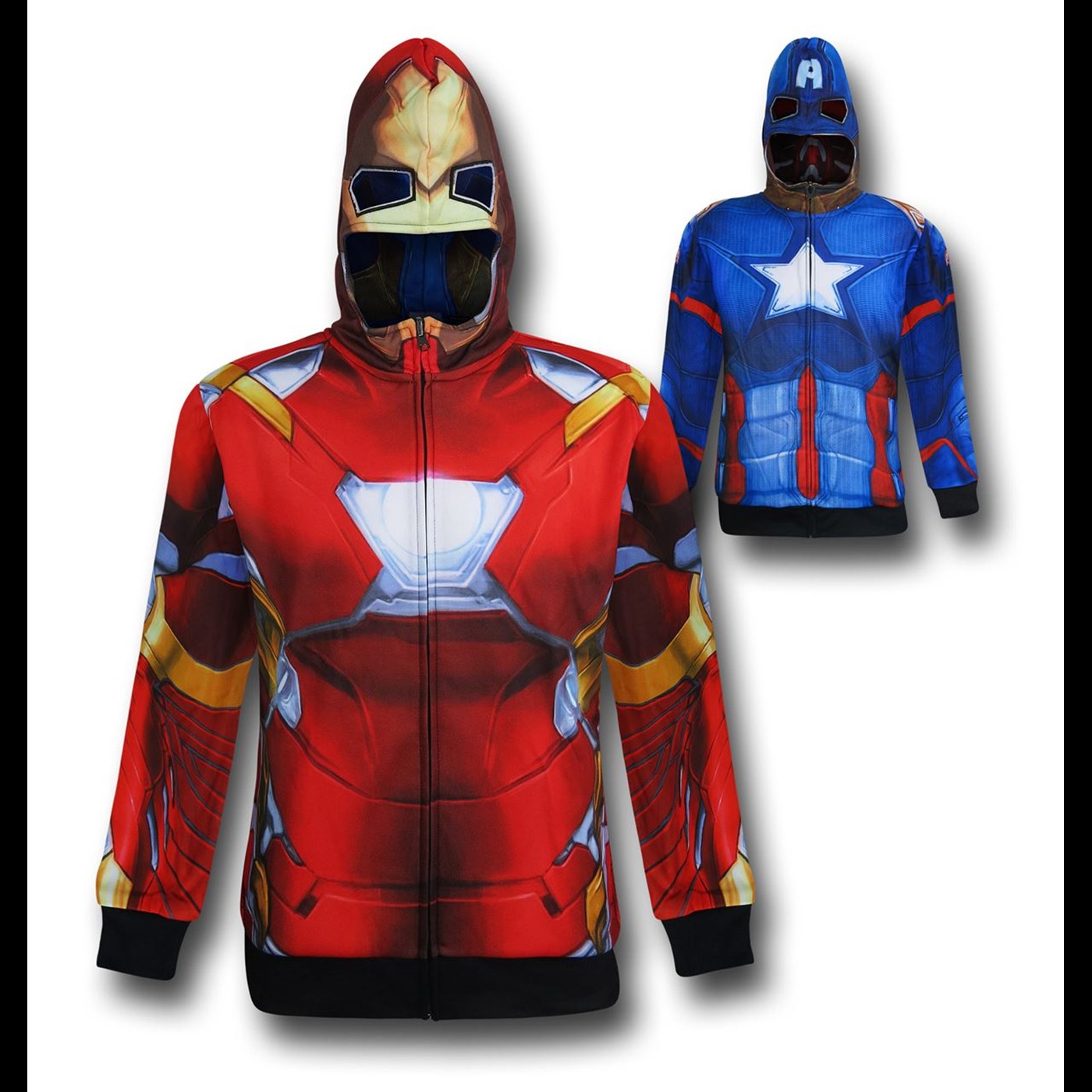 Iron Man/Cap Reversible Men's Costume Zip Hoodie, Red