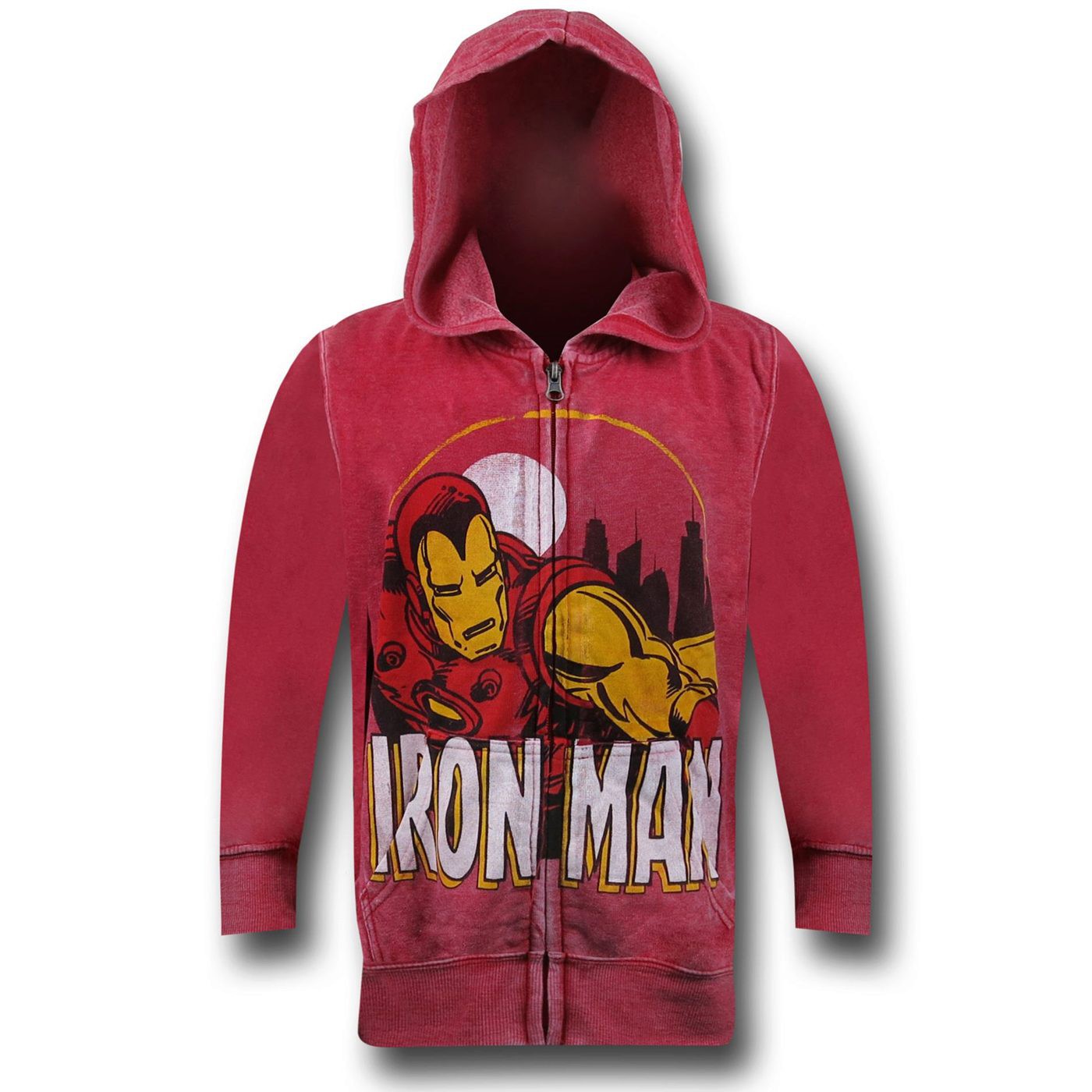Iron Man Circle Burnout Zip Fleece Kids Hoodie, Red