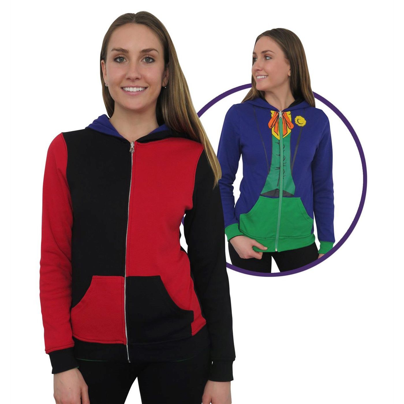 Joker Harley Quinn Reversible Women's Hoodie, Purple