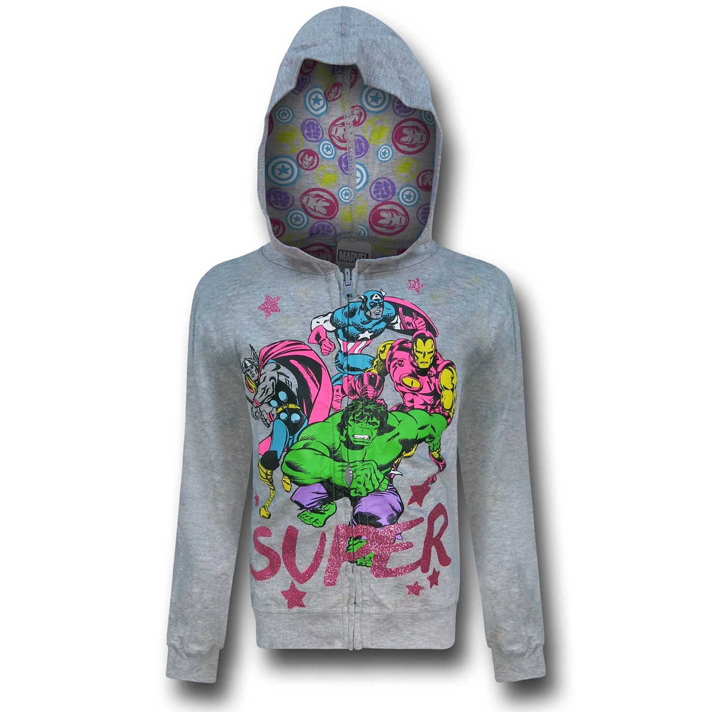 Marvel Heroes Reversible Girls Youth Hoodie, Grey