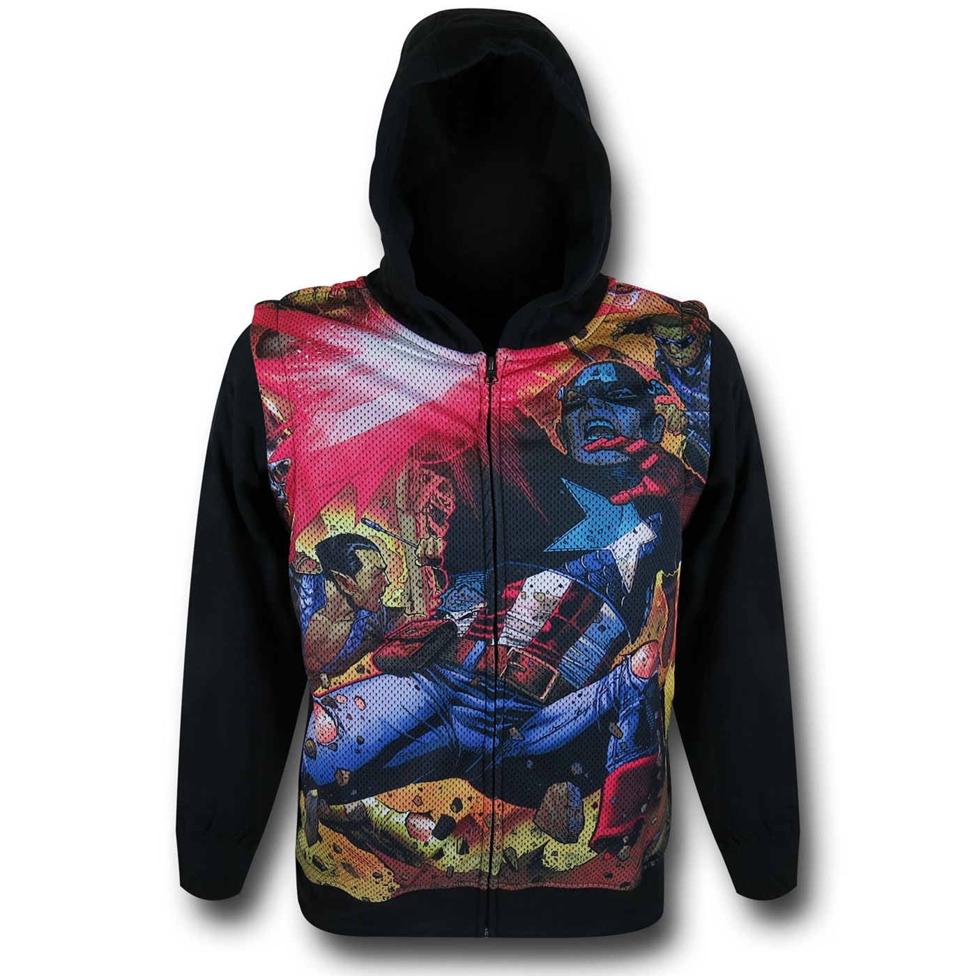 Captain America Zip Hooded Youth Vest w/ Sleeves, Black