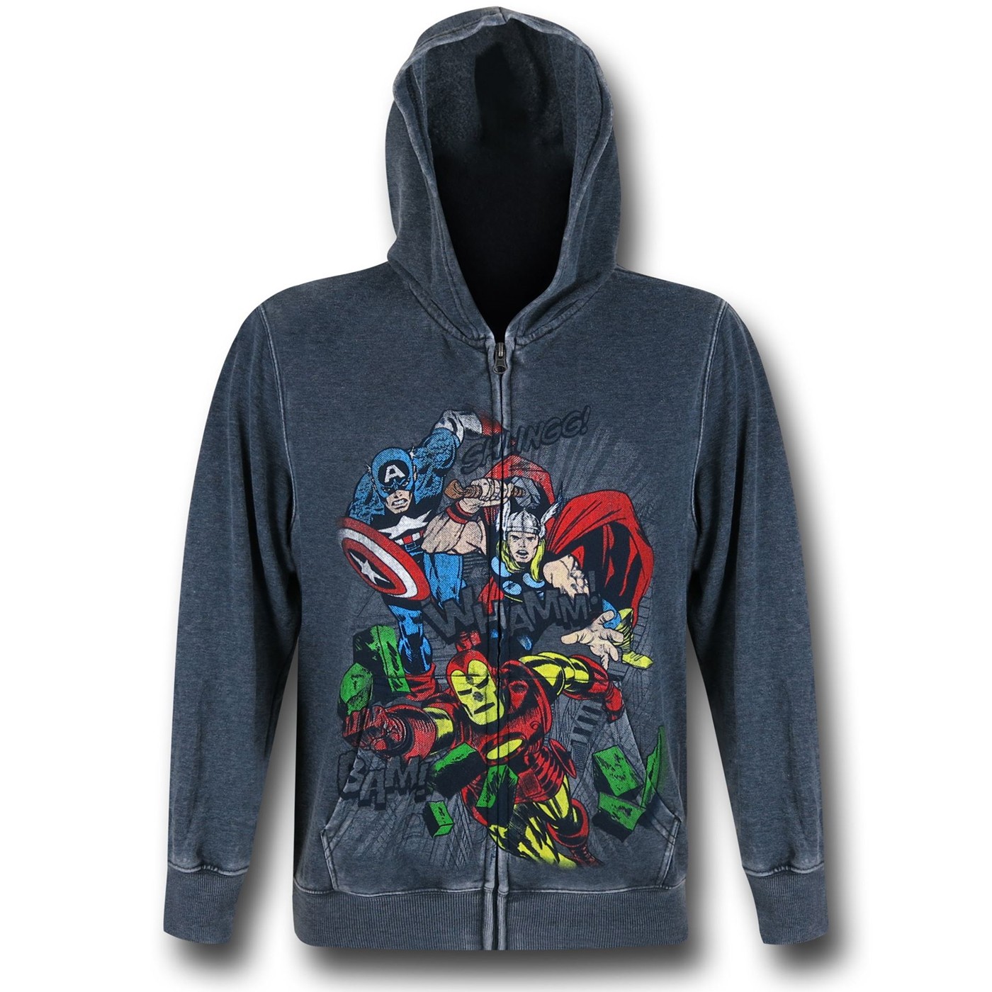 Avengers Charcoal Burnout Zip Fleece Youth Hoodie, Grey