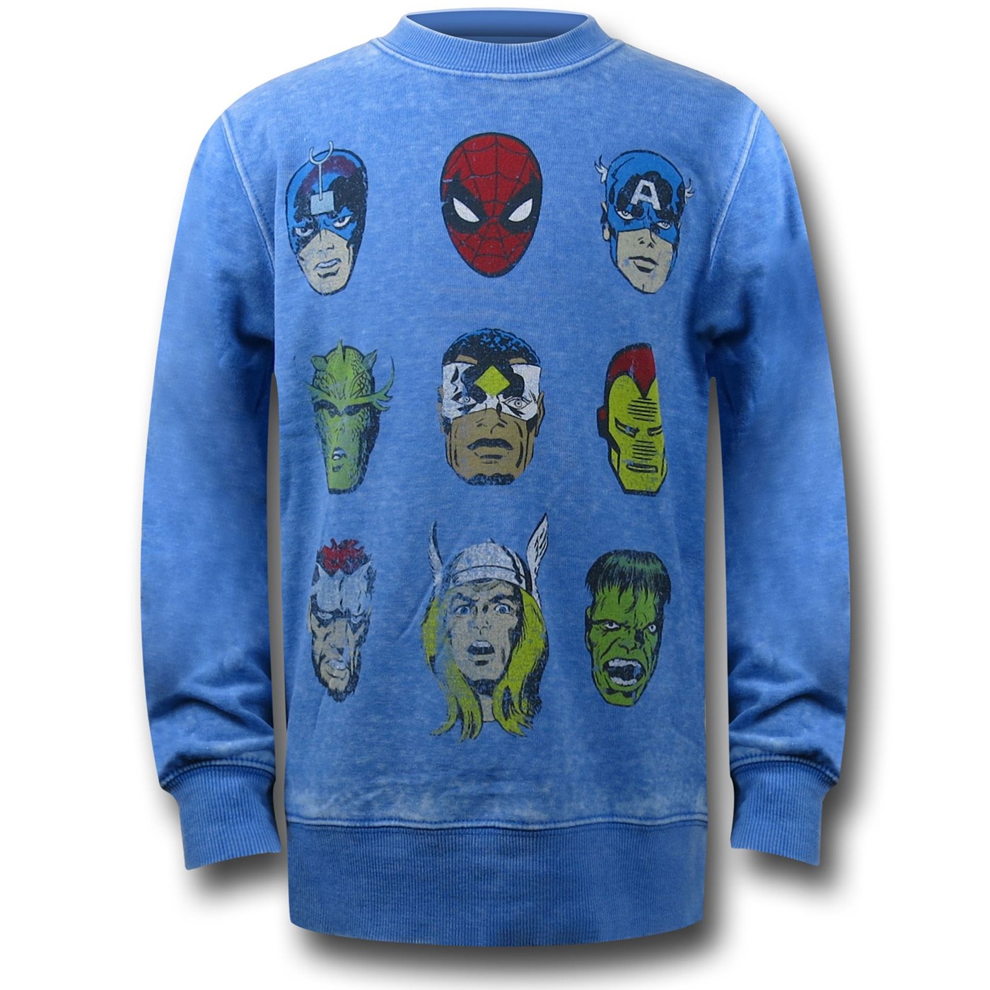 Marvel Sketchy Faces Crew Neck Kids Sweatshirt, Blue