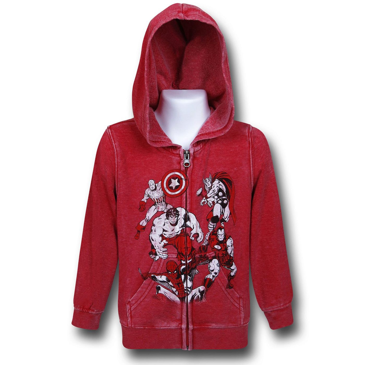 Avengers Red Burnout Zip Fleece Kids Hoodie, Red
