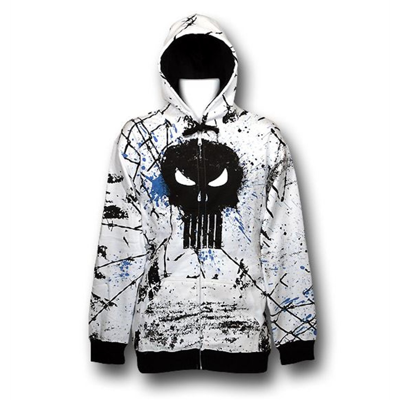 Punisher Fence Splatter Symbol Zip-Up Hoodie, White