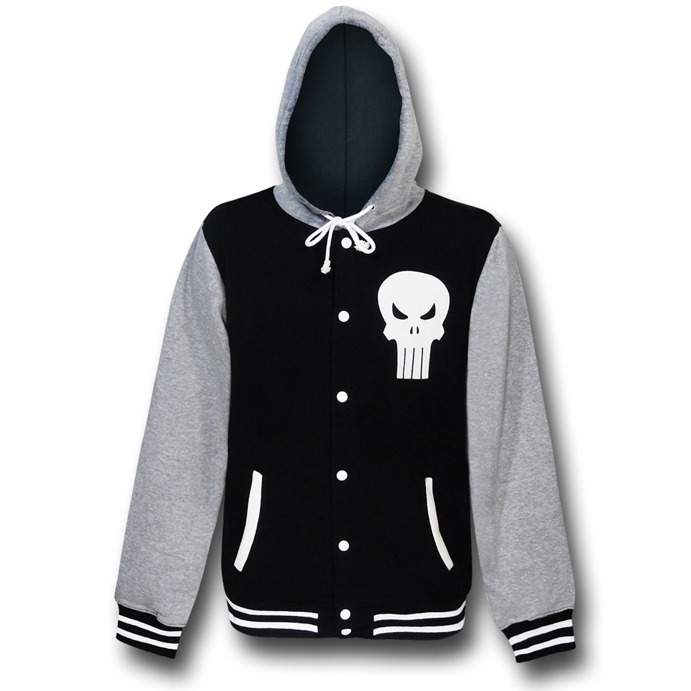 Punisher Varsity Button-Up Hoodie, Black