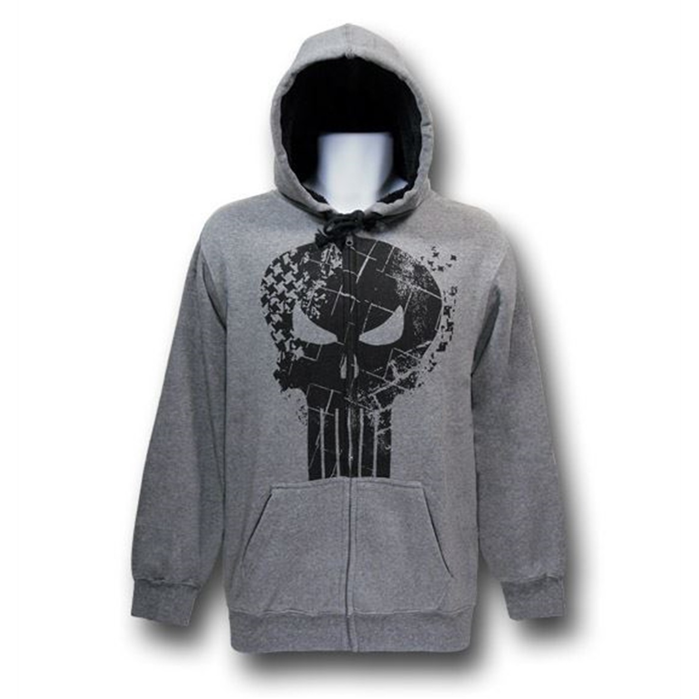 Punisher Charcoal Symbol Grey Zip-Up Hoodie, Grey