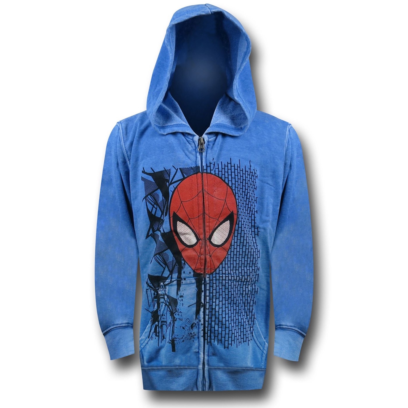 Spiderman Mask Burnout Zip Fleece Kids Hoodie, Blue