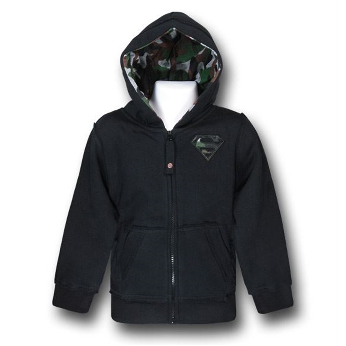 Superman Camo Symbol Kids Zip-Up Hoodie, Black
