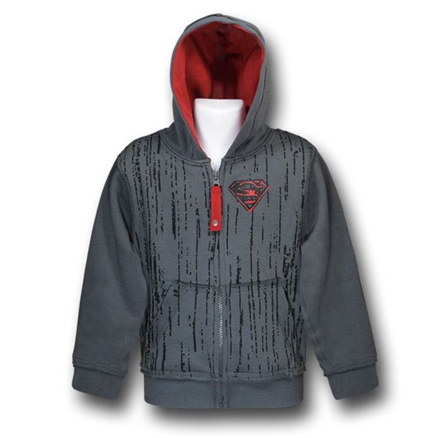 Superman Red Symbol Kids Zip-Up Hoodie, Grey