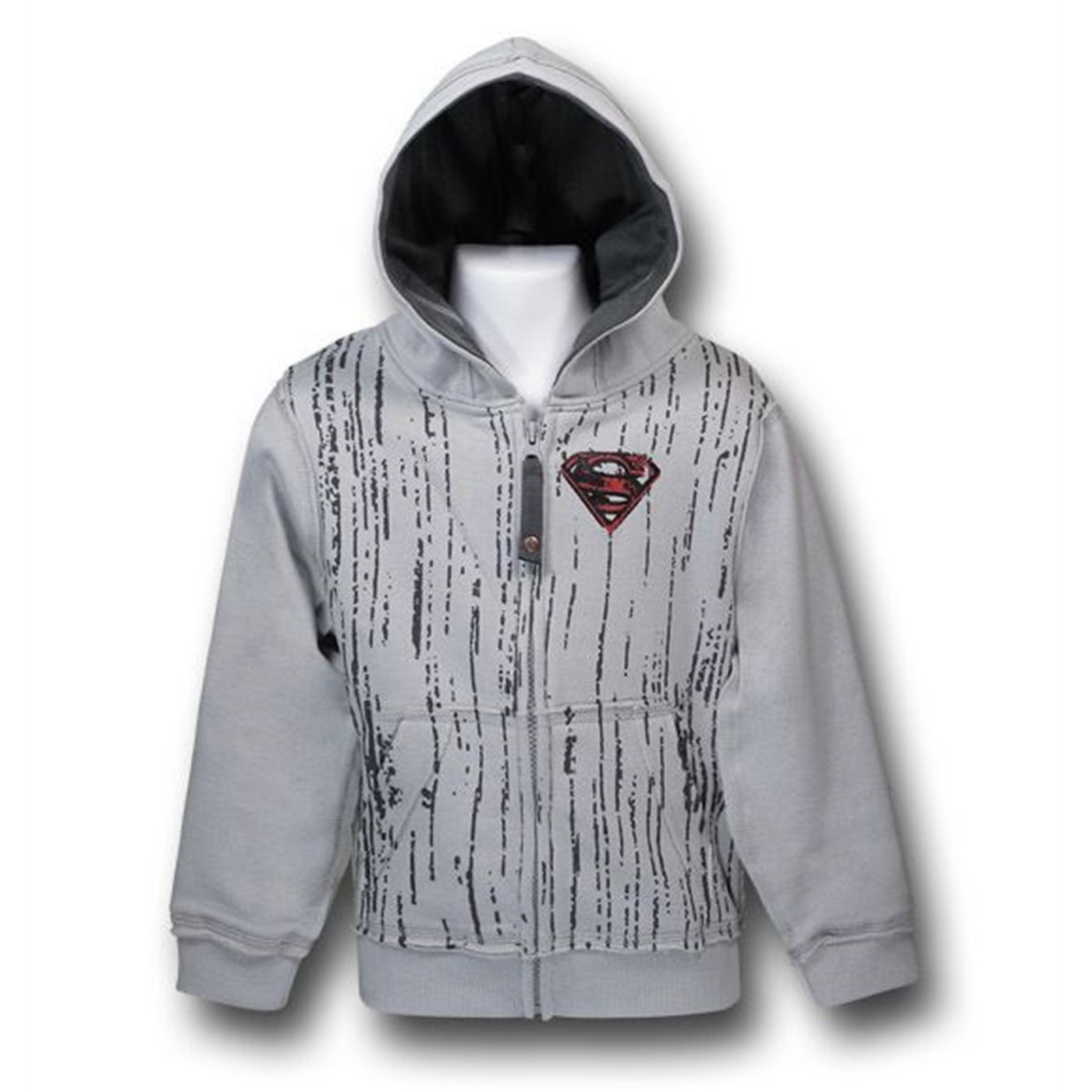Superman Stitch Symbol Kids Zip-Up Hoodie, Grey
