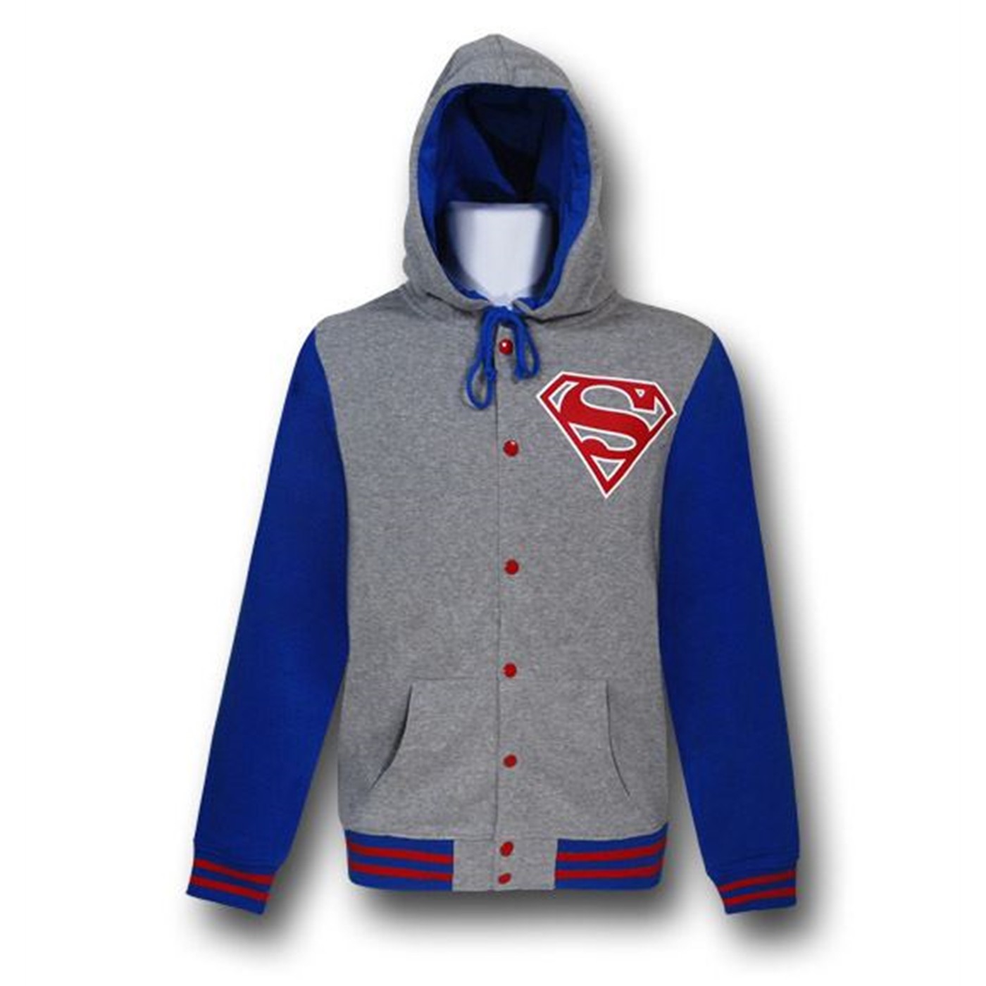 Superman Varsity Button-Up Hoodie, Grey