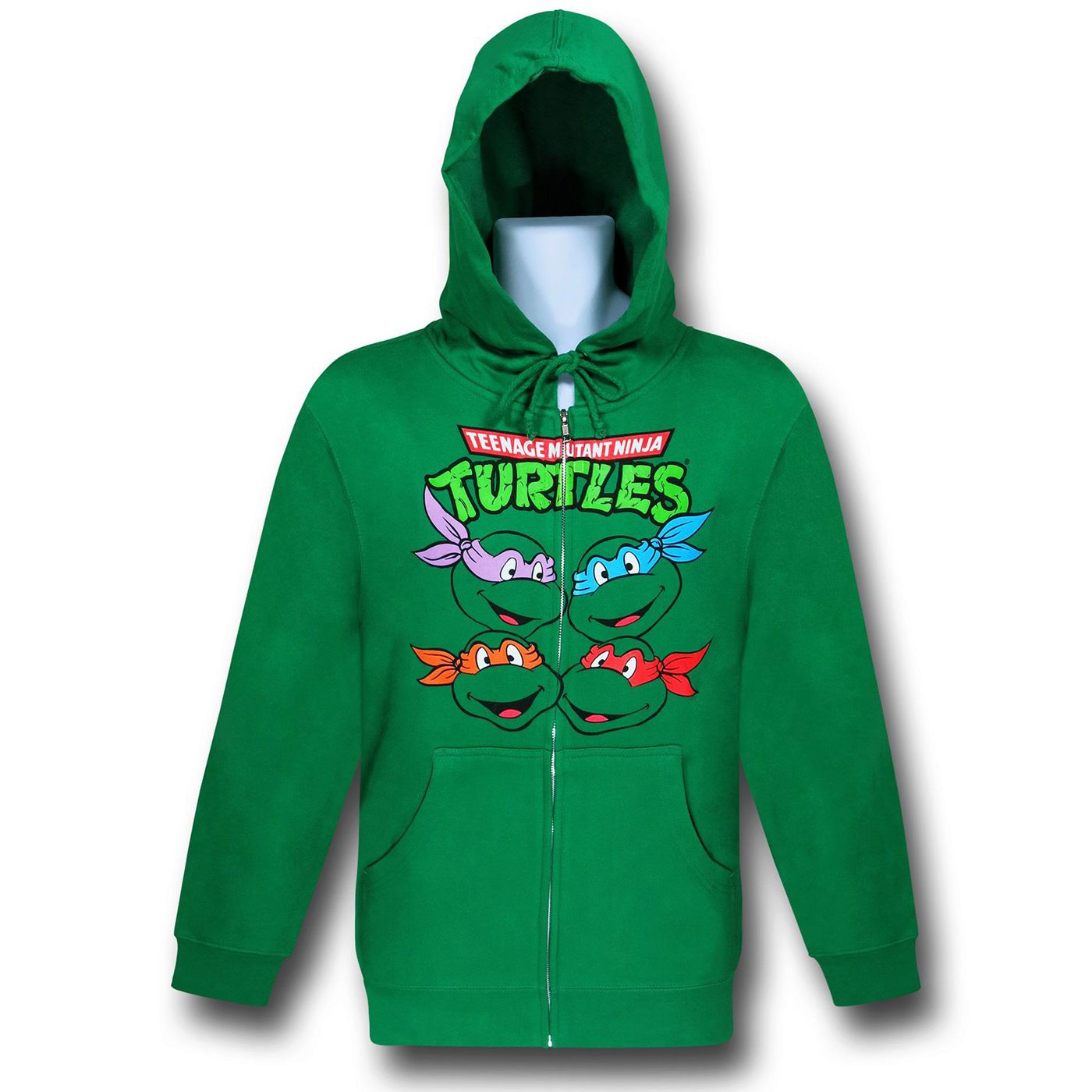 TMNT Turtle Faces Zip-Up Green Hoodie, Green