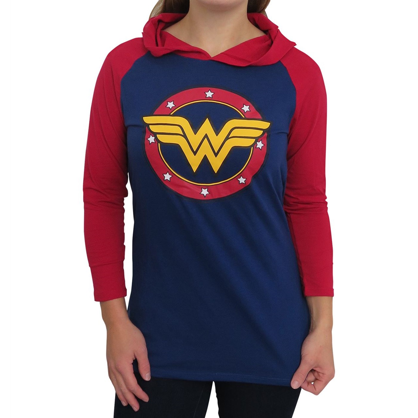 Wonder Woman Stars Symbol Women's Hoodie with Crown, Blue