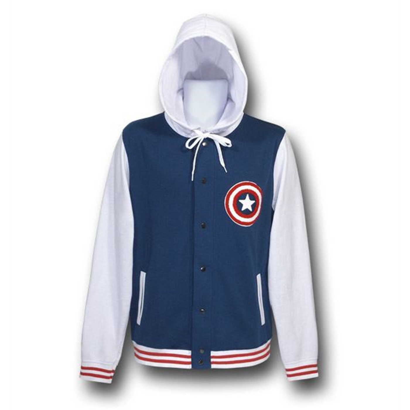 Captain America Symbol Hooded Lettermans Jacket, Blue