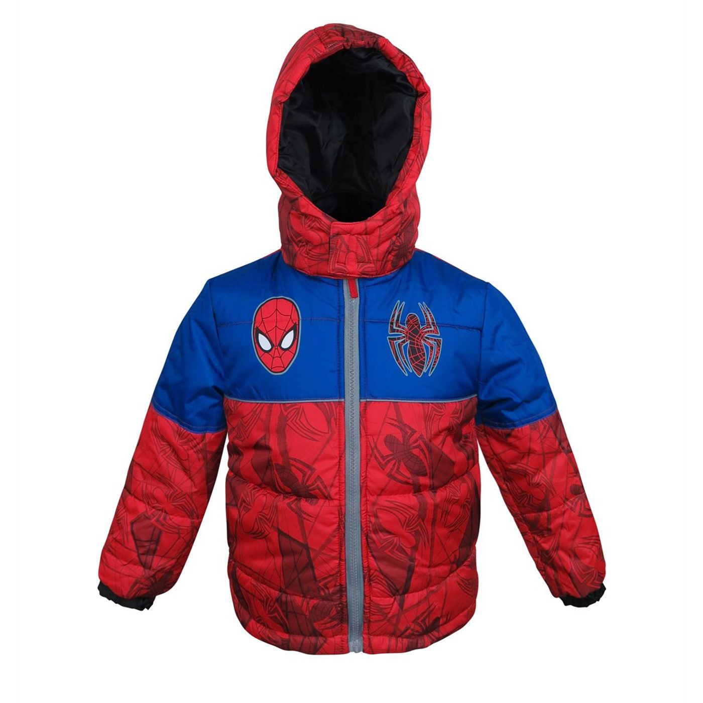 Spiderman Head Kids Puffer Jacket, Red