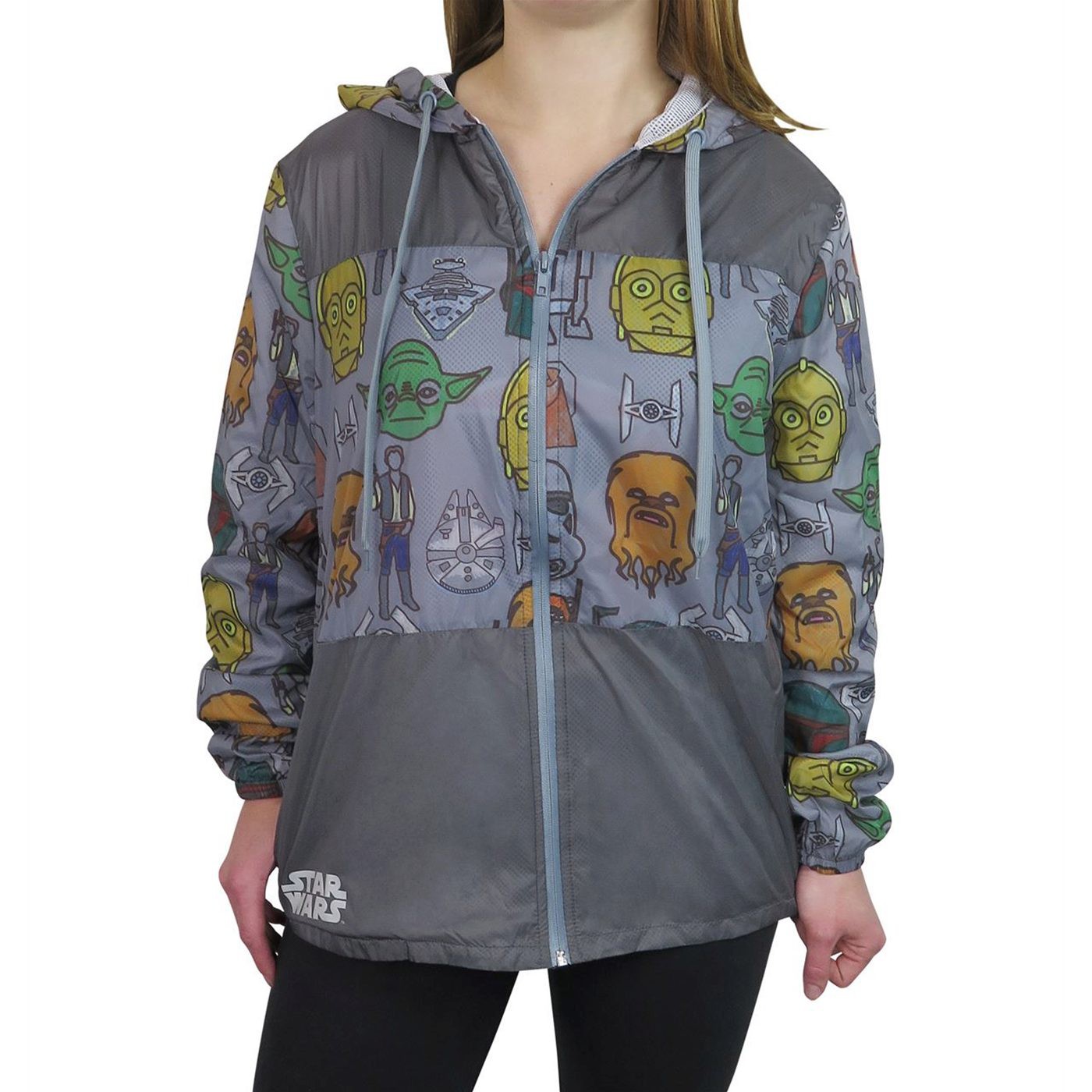 Star Wars Character Heads Sublimated Women's Windbreaker, Black