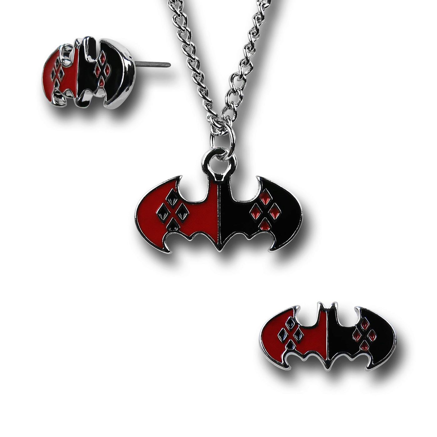 Harley Quinn Necklace & Earring Set, Red