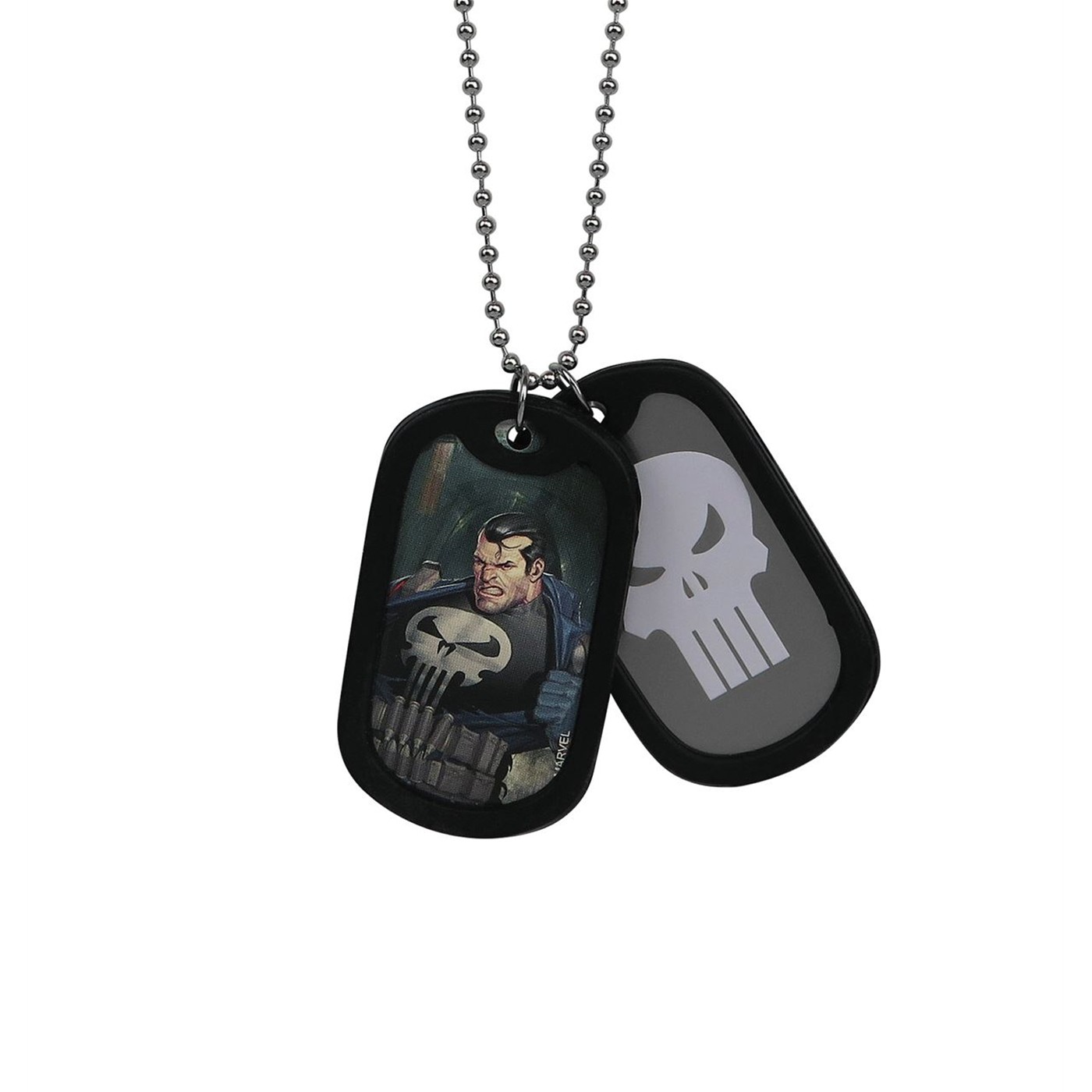 Punisher Symbol Image Double Dog Tag Pendant Necklace, Black