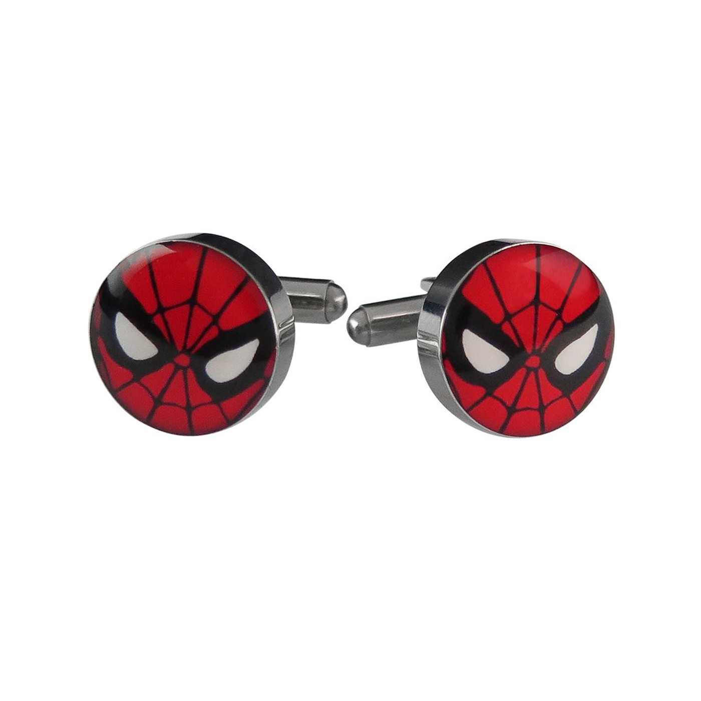 Spiderman Mask Stainless Steel Plated Cufflinks, Red