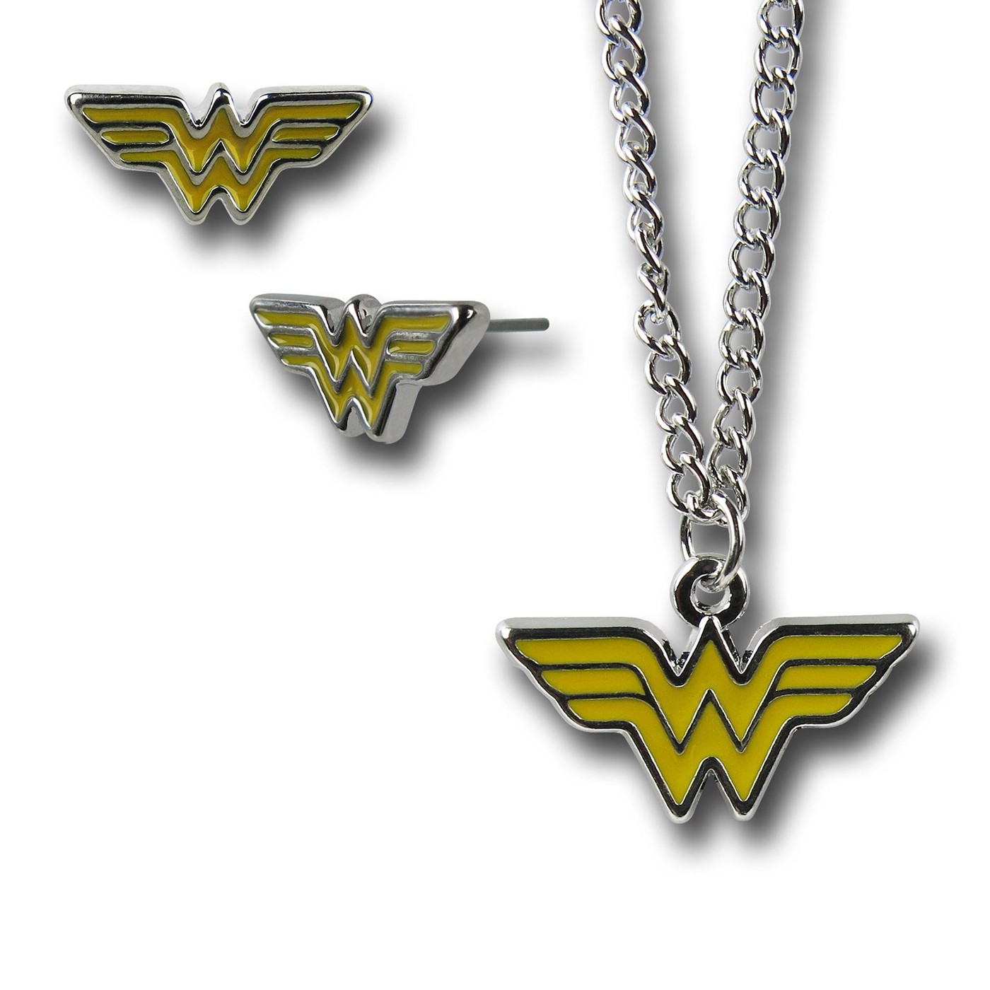 Wonder Woman Enamel Necklace and Earrings Set, Yellow