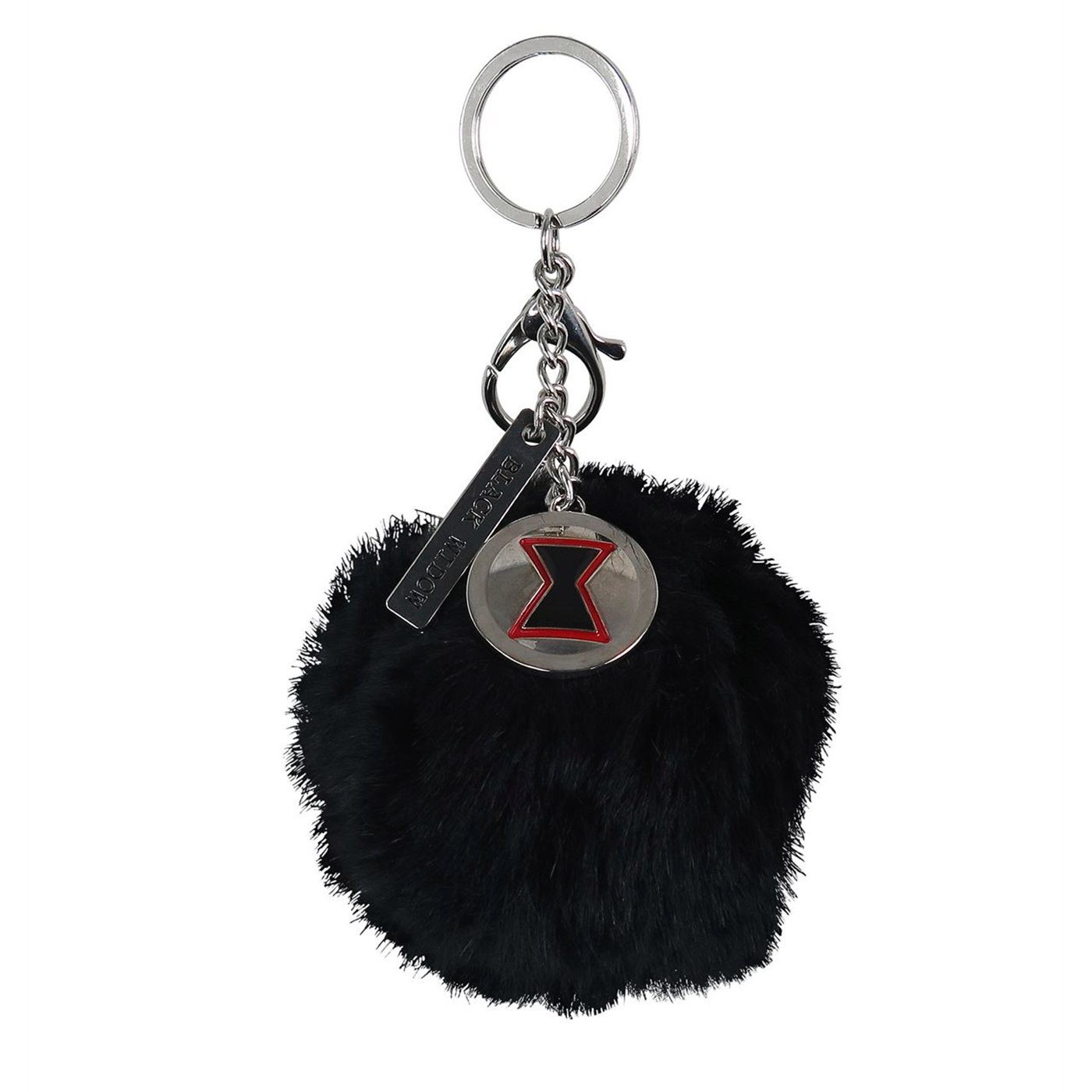 Black Widow Furry Pom Pom Handbag Charm Keychain, Black