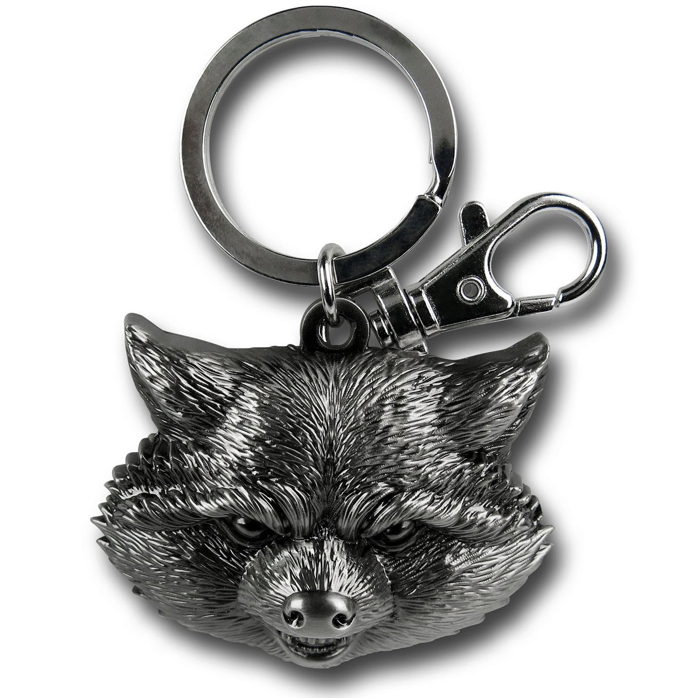 Rocket Raccoon Head Pewter Keychain, Grey