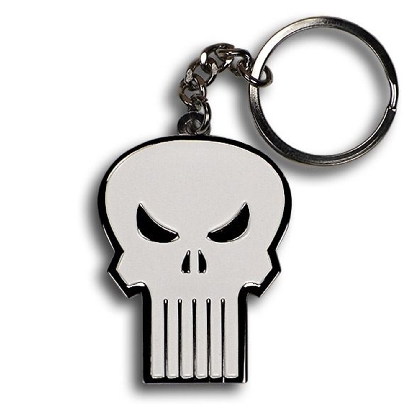Punisher White Skull Metal Keychain, White